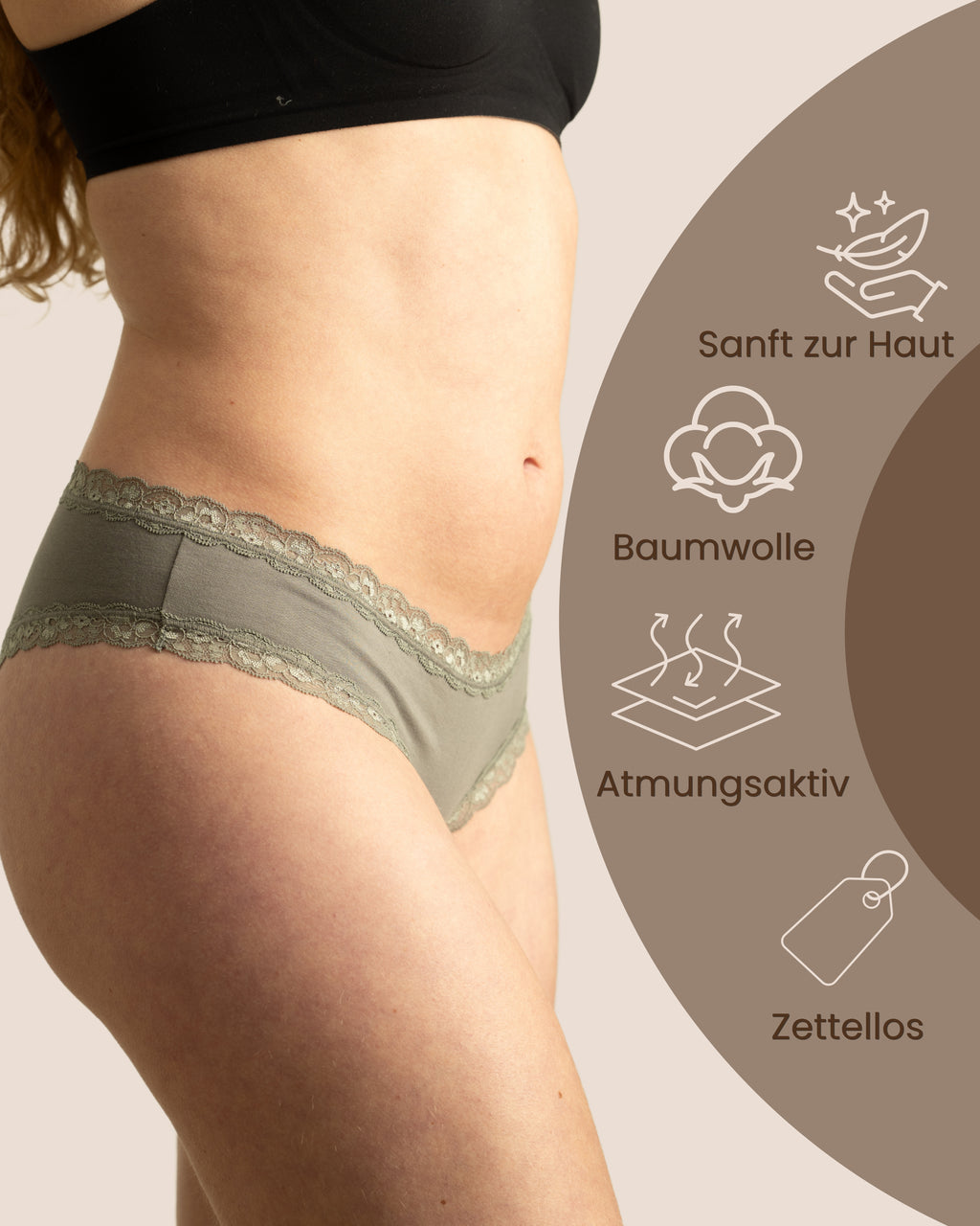 Benonetti Damen Brazilian mit Spitzen - Grau - 3er Pack