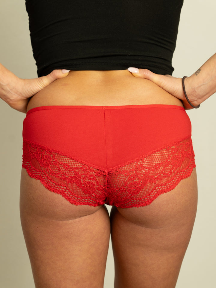 Benonetti Damen Hipster mit Spitzen - Rot – 3er Pack