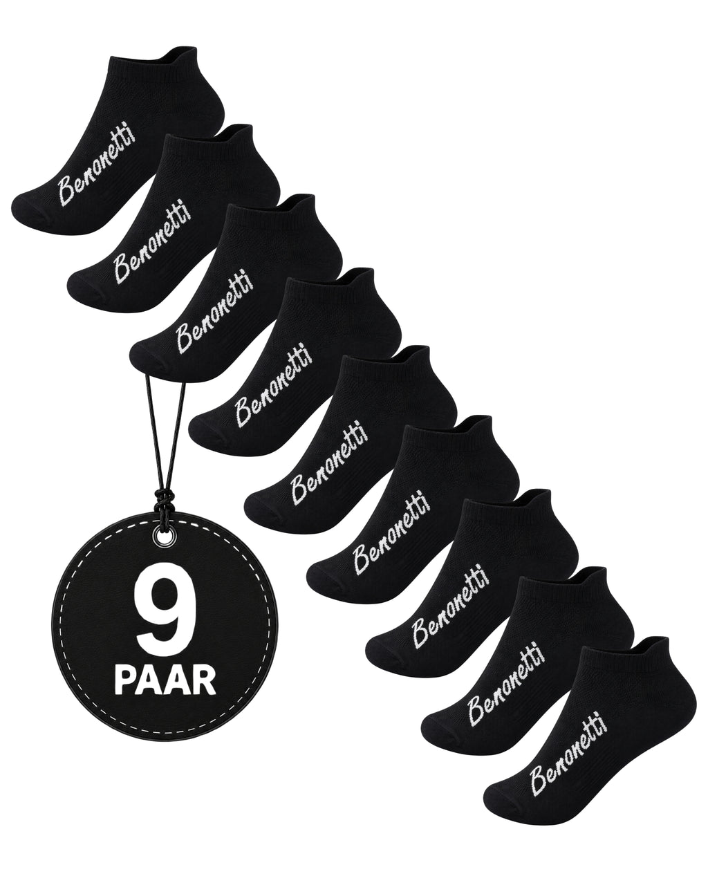 Benonetti Sneakersocken Schwarz – Bequeme Kurzsocken für Alltag & Sport - Schwarz
