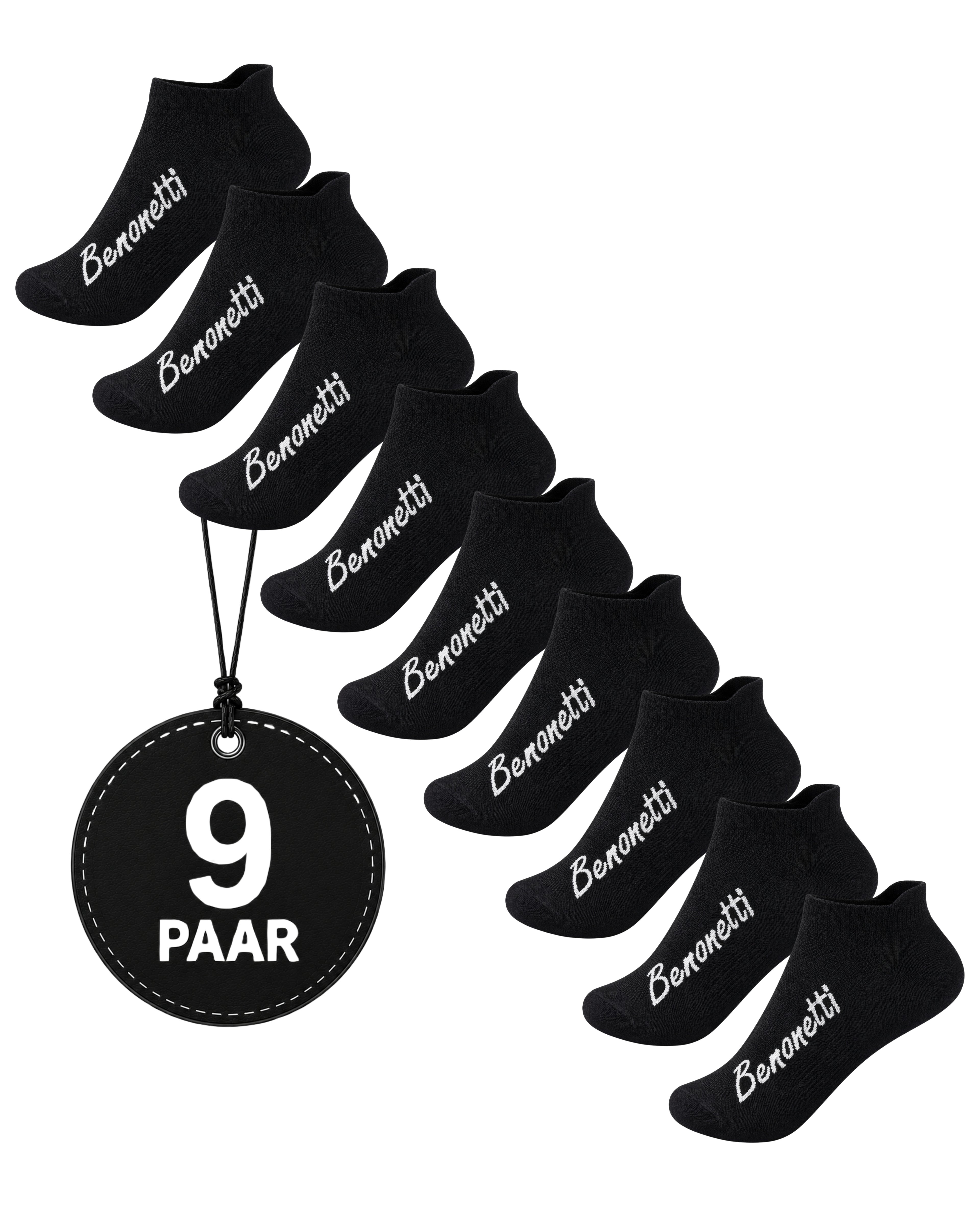 Benonetti Sneakersocken Schwarz – Bequeme Kurzsocken für Alltag & Sport - Schwarz