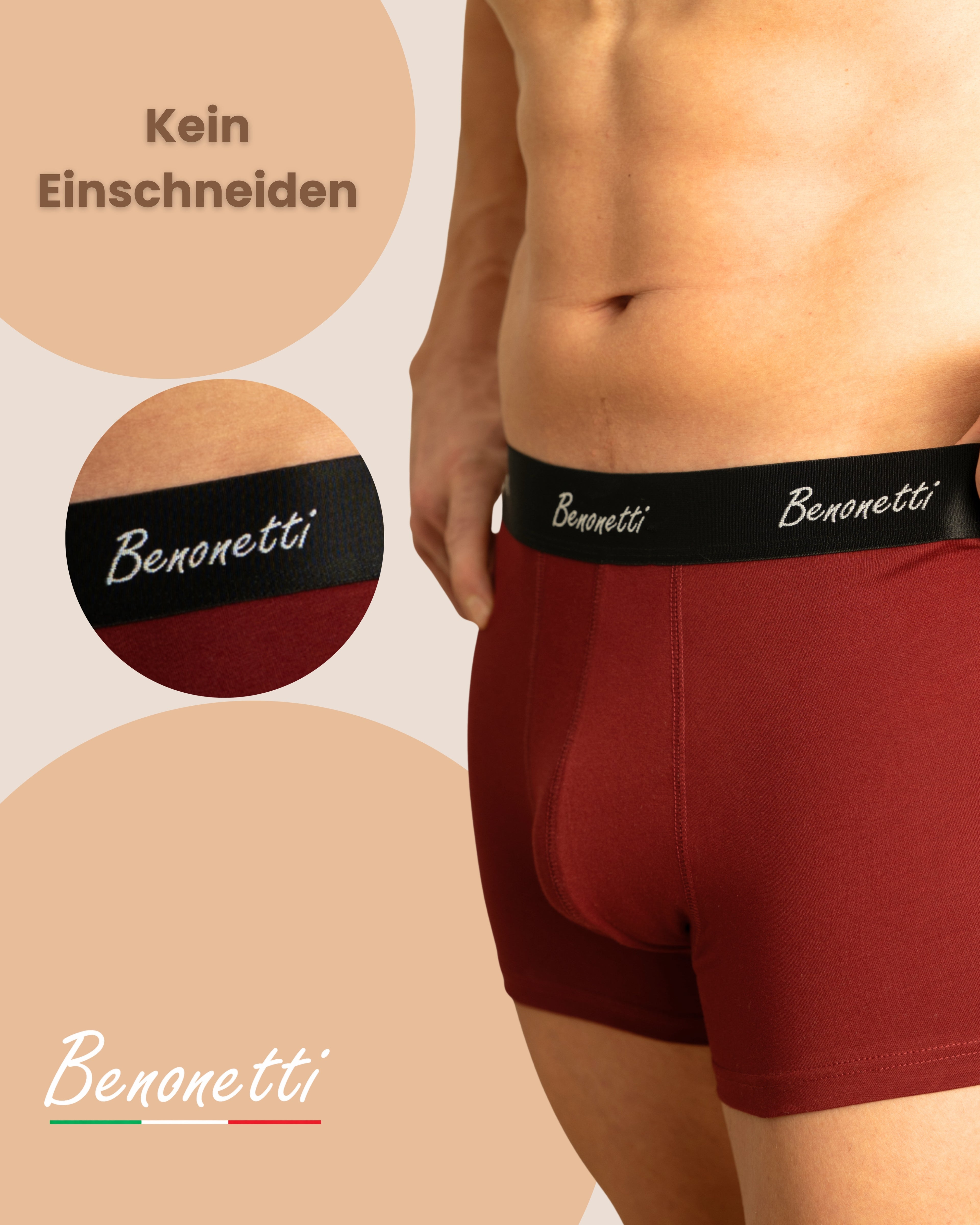 Benonetti Herren Boxershorts, Weinrot - 3er & 6er Pack