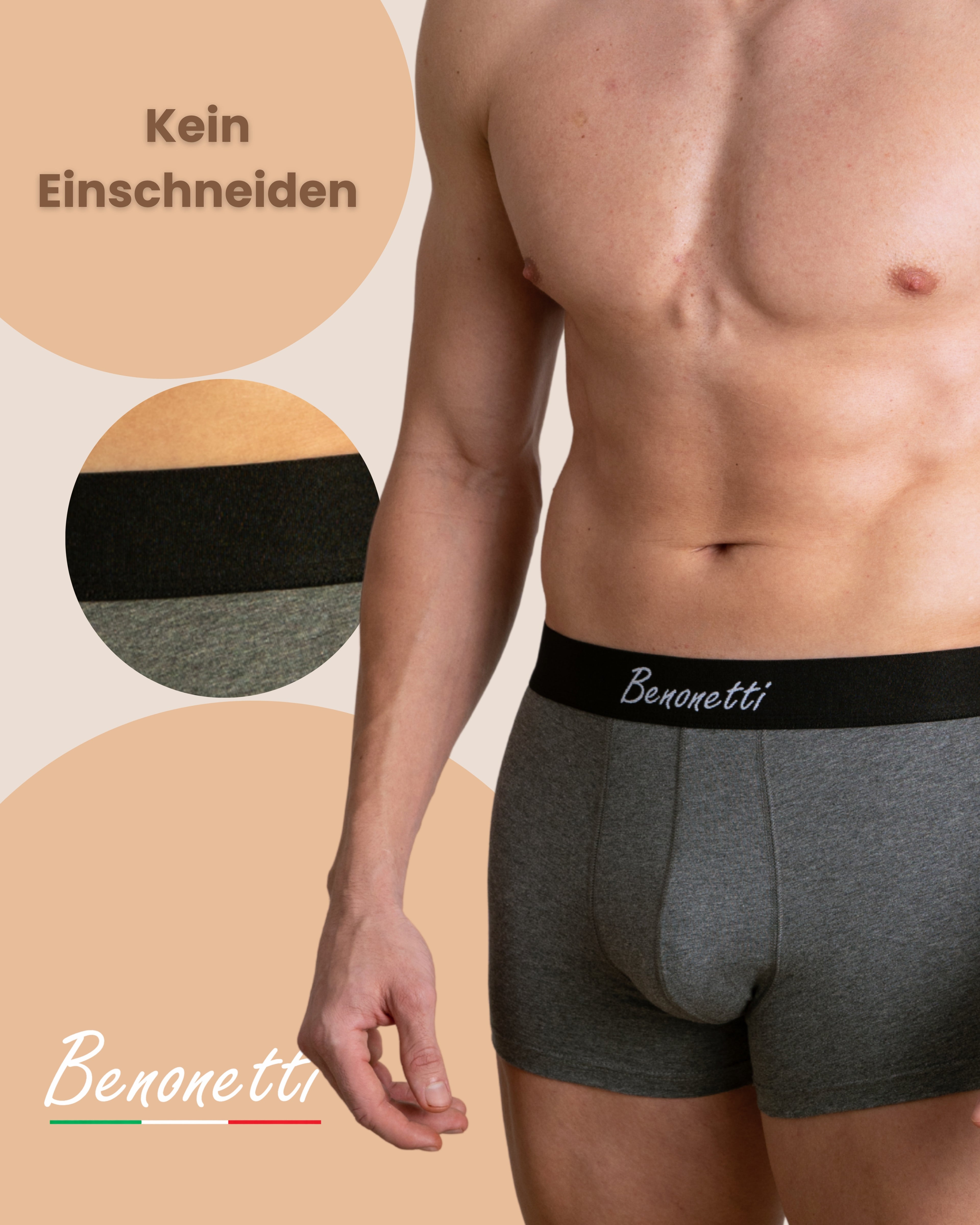 Benonetti Herren Boxershorts, Grau - 3er & 6er Pack