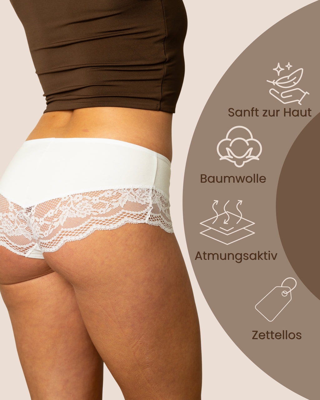Benonetti Damen Hipster mit Spitzen - Weiß – 3er Pack
