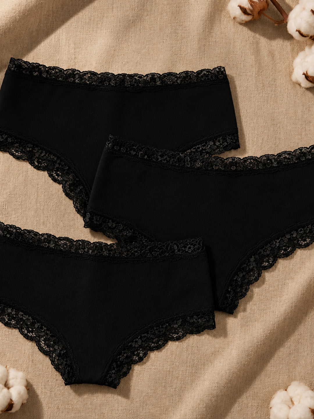 Benonetti Damen Brazilian mit Spitzen - Schwarz - 3er Pack