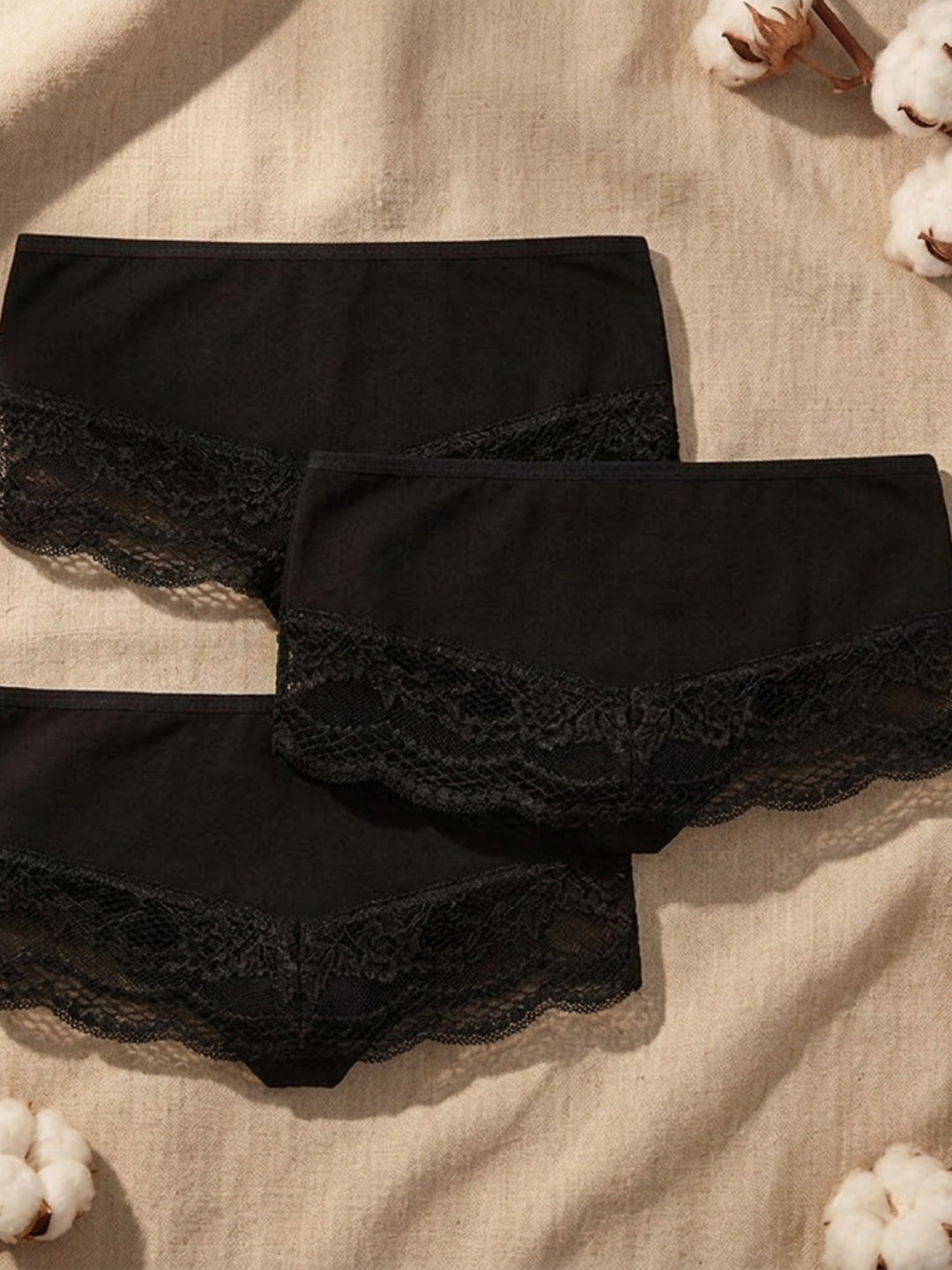 Benonetti Damen Hipster mit Spitzen - Schwarz – 3er Pack