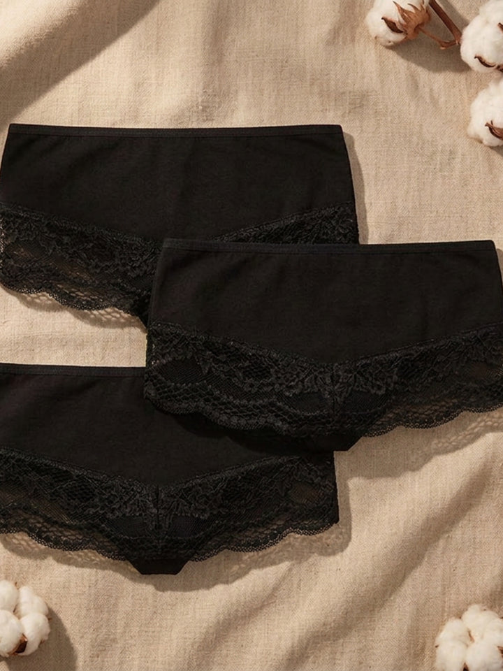 Benonetti Damen Hipster mit Spitzen - Schwarz – 3er Pack