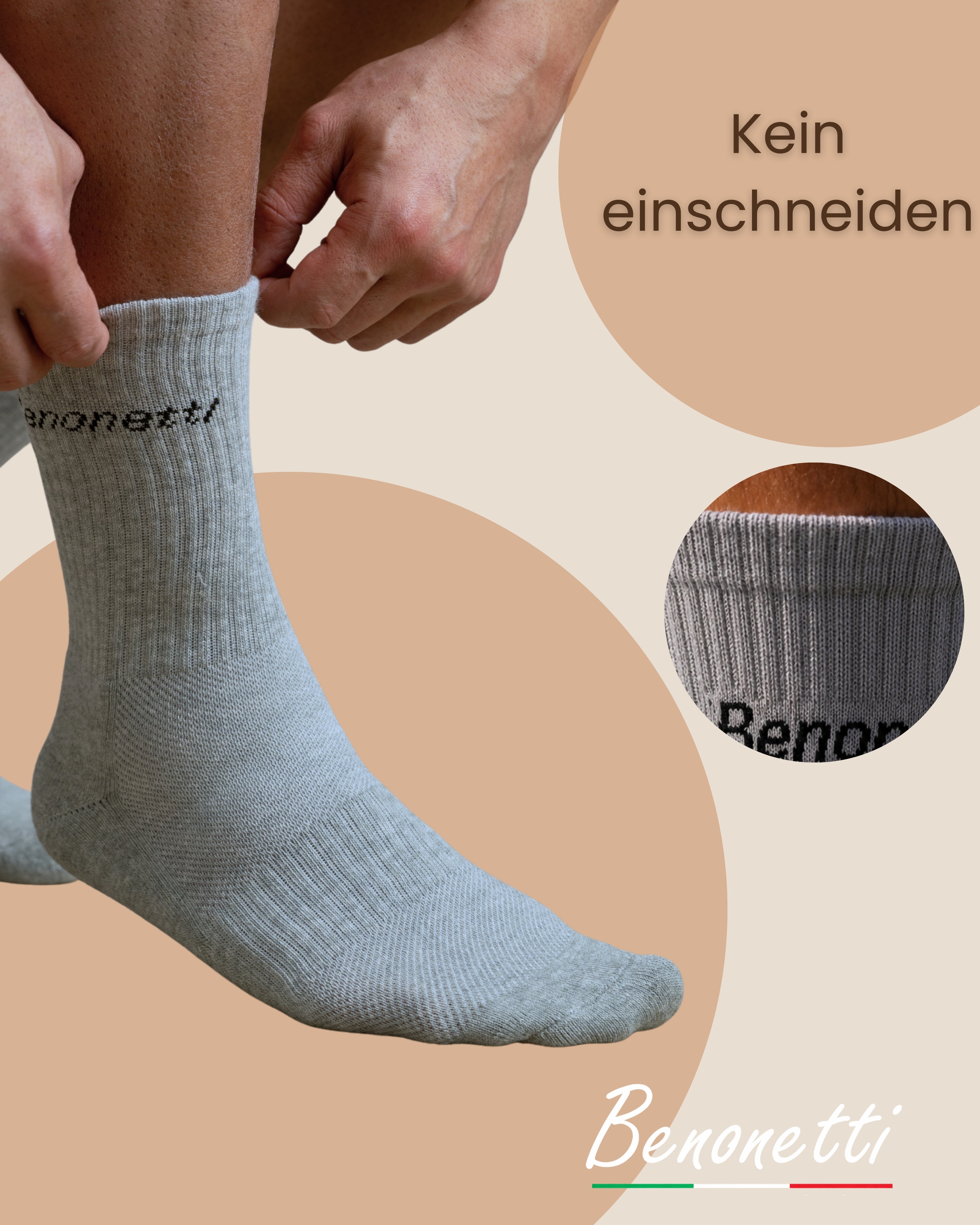 Benonetti Tennissocken Grau – Unisex Sportsocken für Damen & Herren
