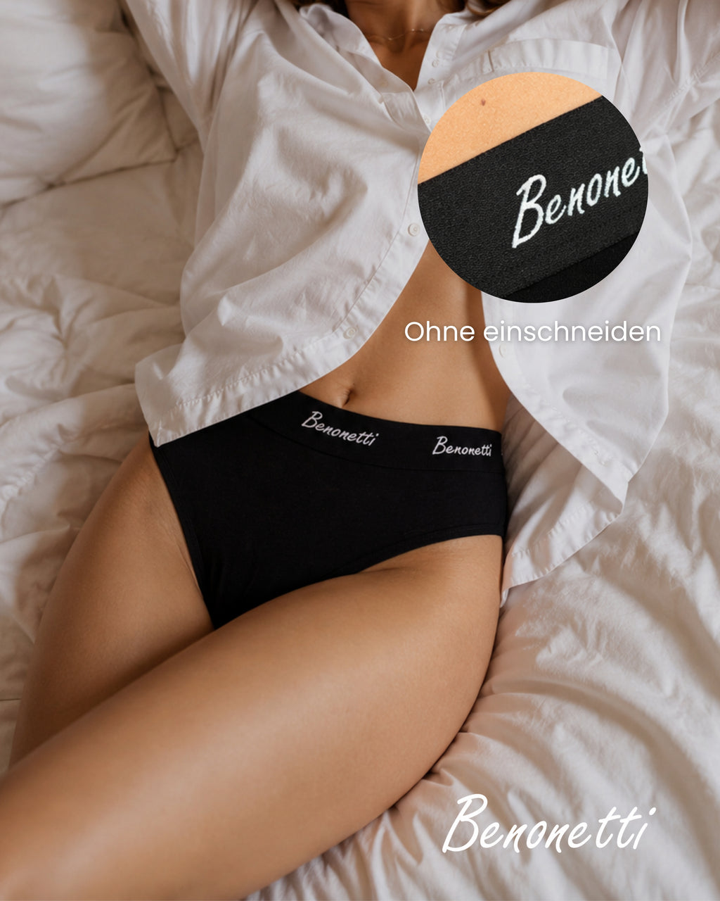 Benonetti Damen Slip mit elastischem Bund – Schwarz – 3er Pack