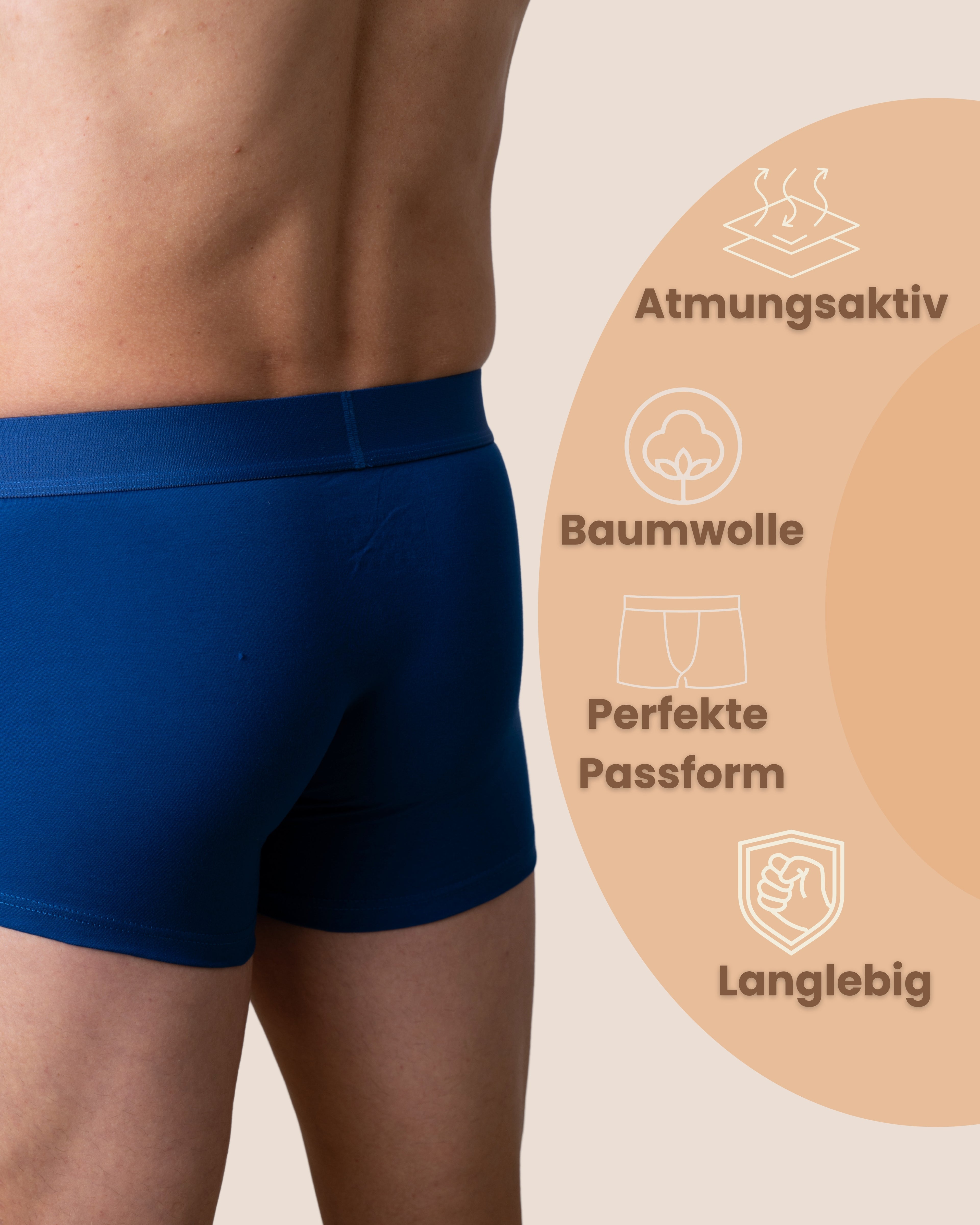 Benonetti Herren Boxershorts, Azurblau - 3er & 6er Pack