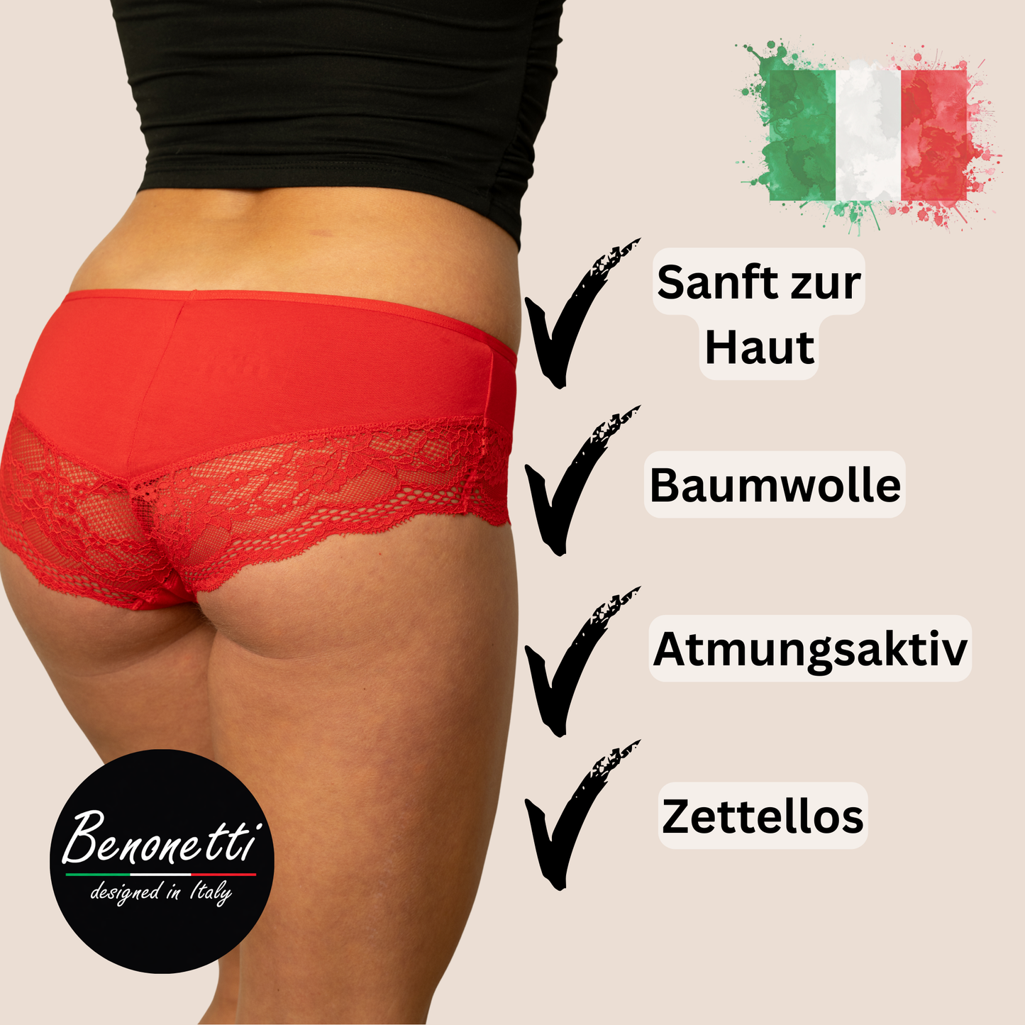 Benonetti Damen Hipster mit Spitzen - Tennis Socken - Rot – 3 & 6er Pack