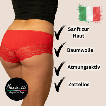 Benonetti Damen Hipster mit Spitzen - Tennis Socken - Rot – 3 & 6er Pack