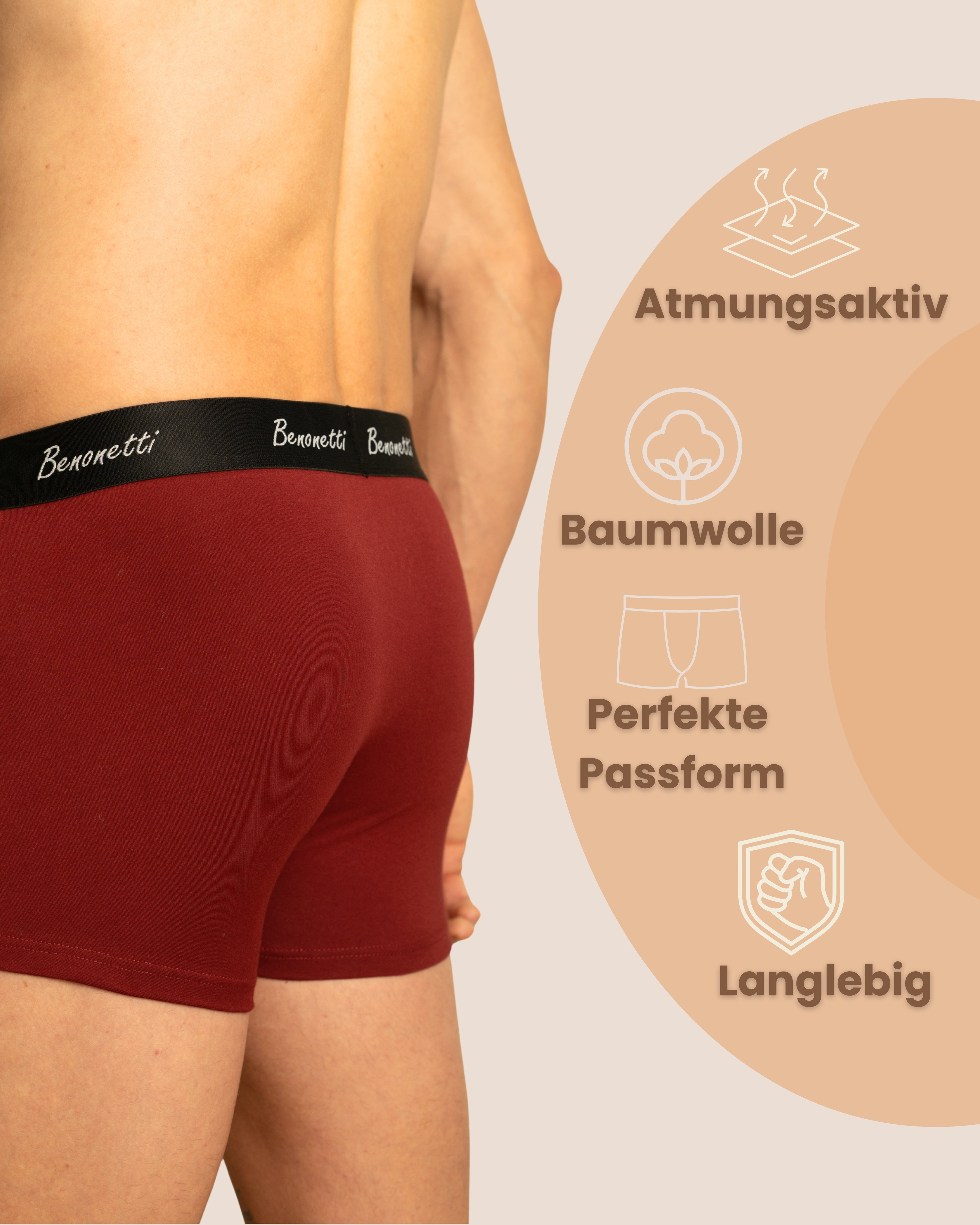 Benonetti Herren Boxershorts, Weinrot - 3er & 6er Pack