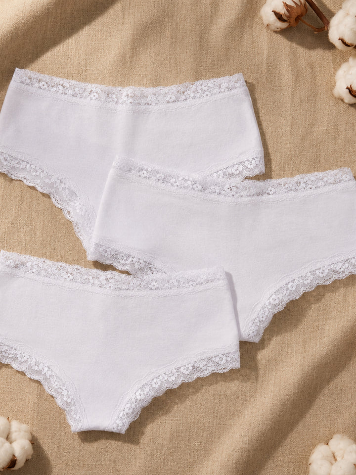 Benonetti Damen Brazilian mit Spitzen - Weiß - 3er Pack