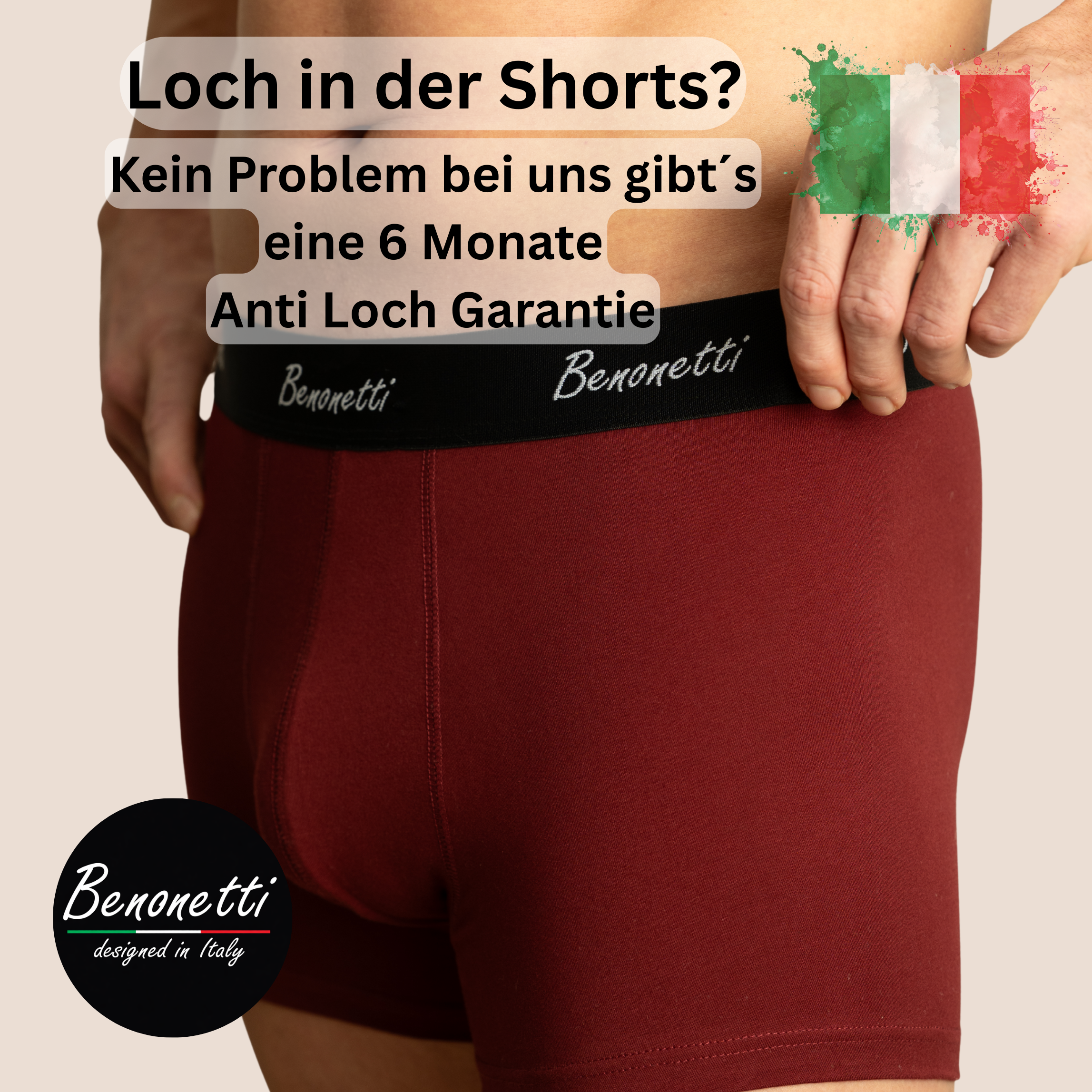 Benonetti Herren Boxershorts - Weinrot & Schwarz - 6er Pack