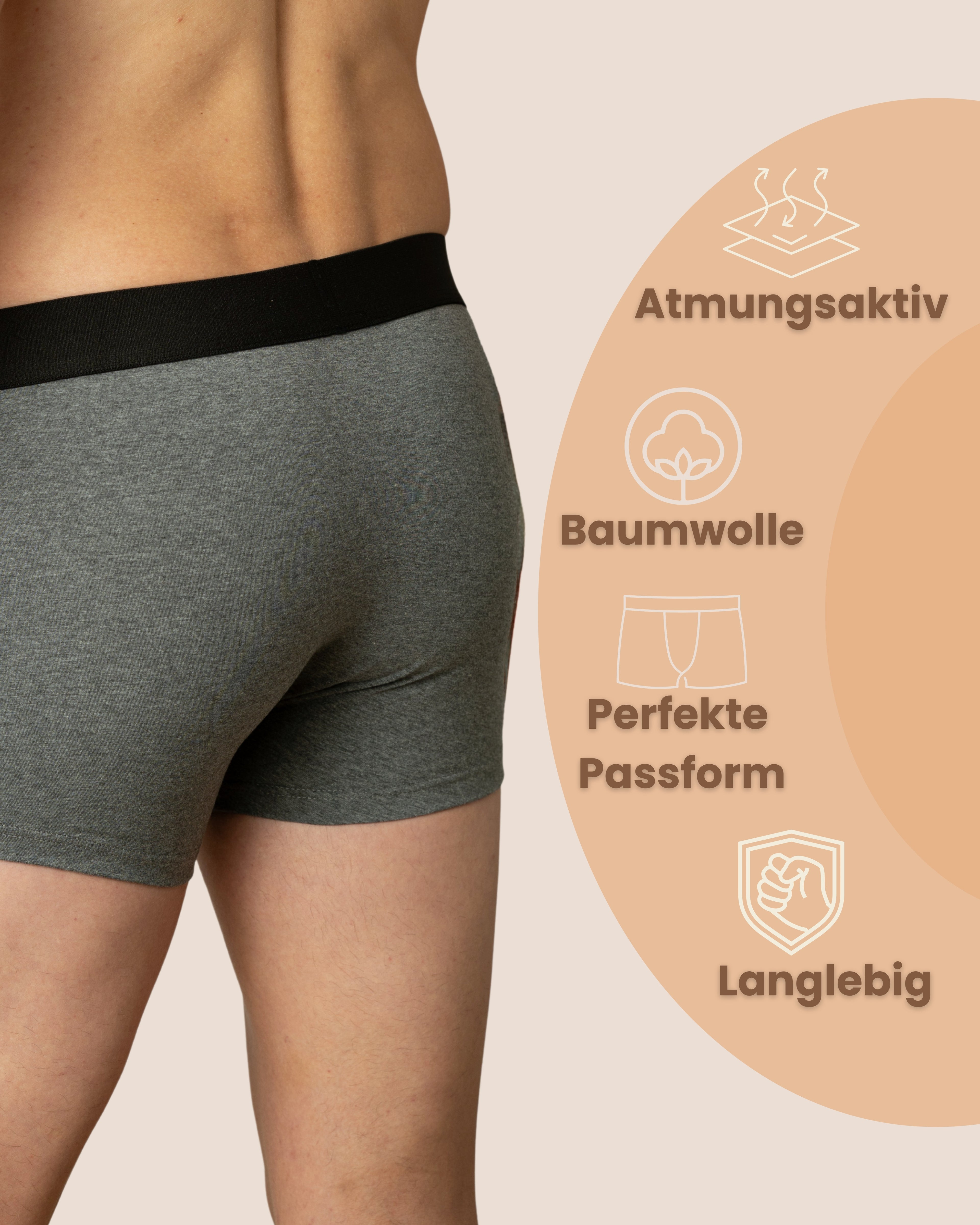 Benonetti Herren Boxershorts, Grau - 3er & 6er Pack