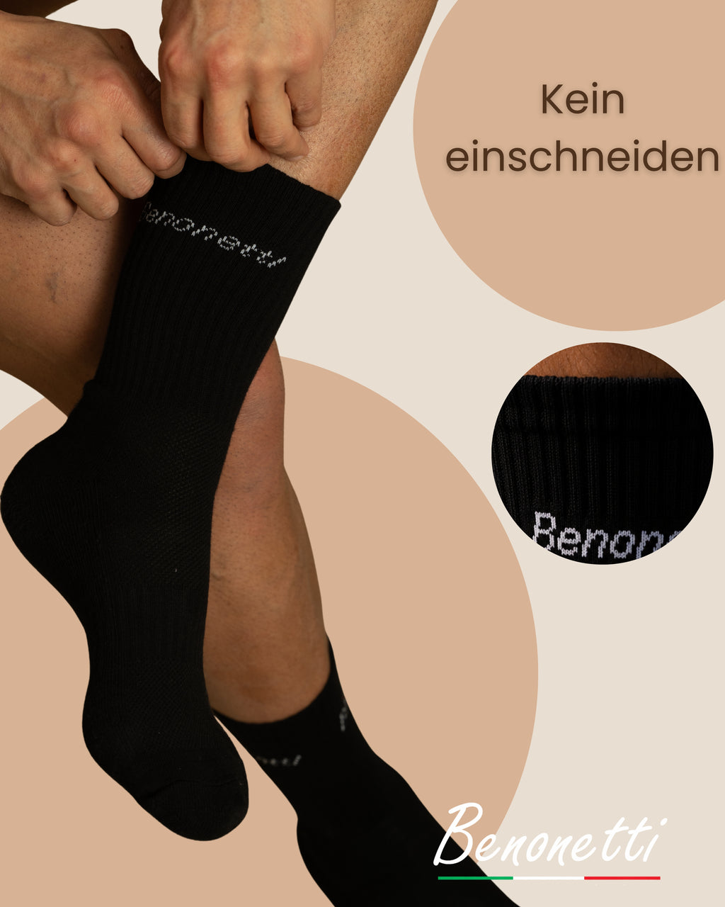 Benonetti Tennissocken Schwarz – Unisex Sportsocken für Damen & Herren