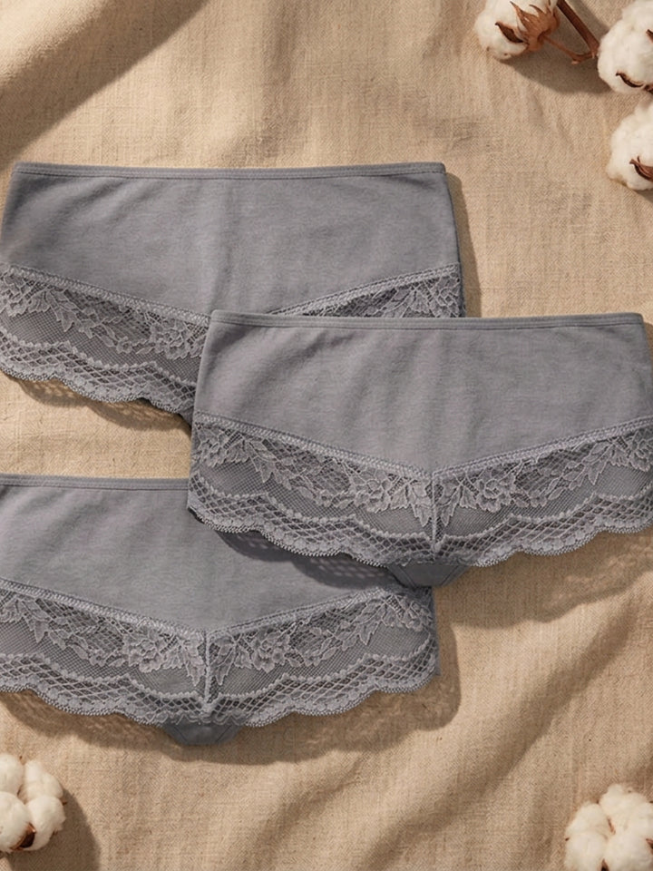 Benonetti Damen Hipster mit Spitzen - Grau – 3er Pack