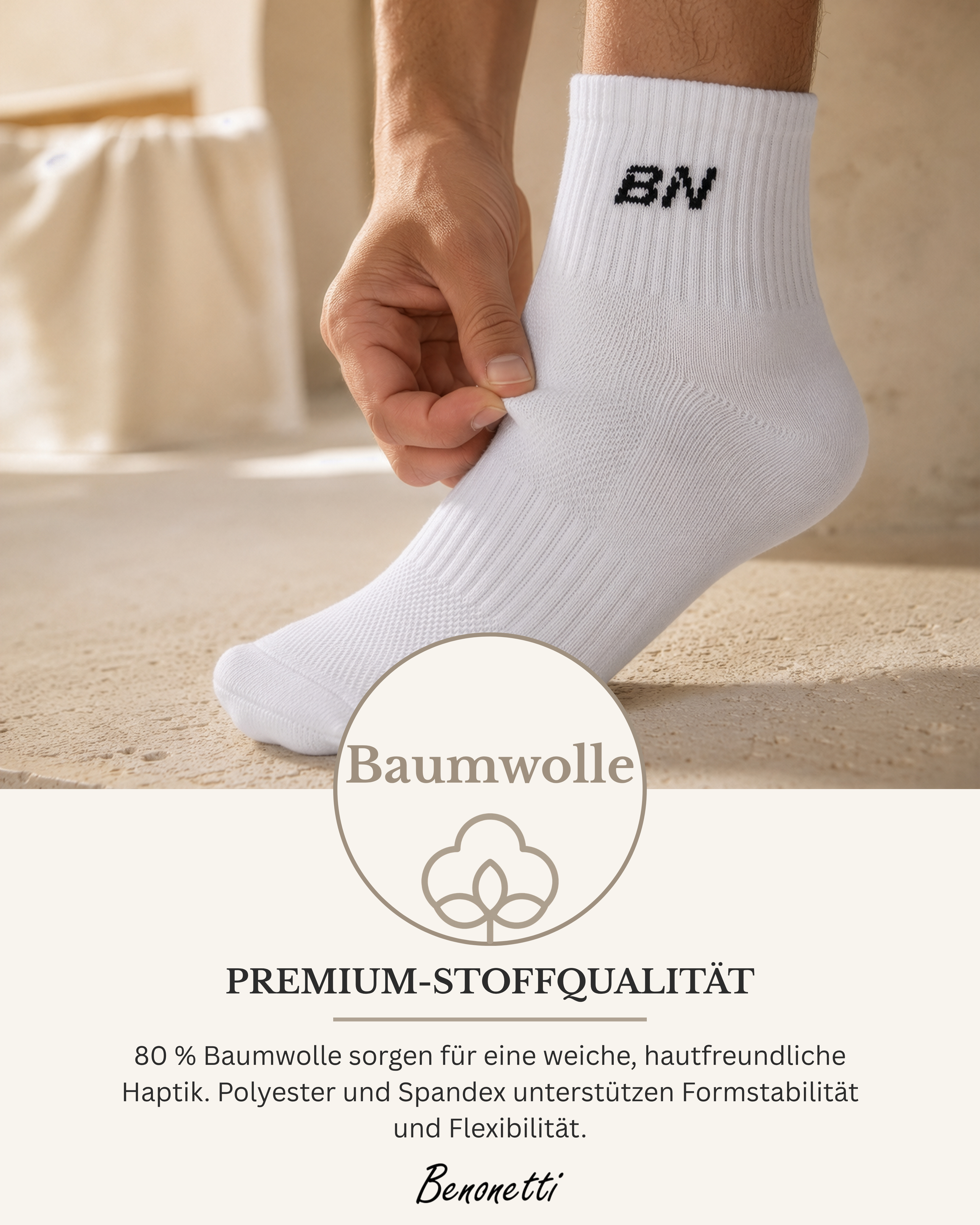 Benonetti Halbhohe Socken Weiß – Unisex Sportsocken für Damen & Herren