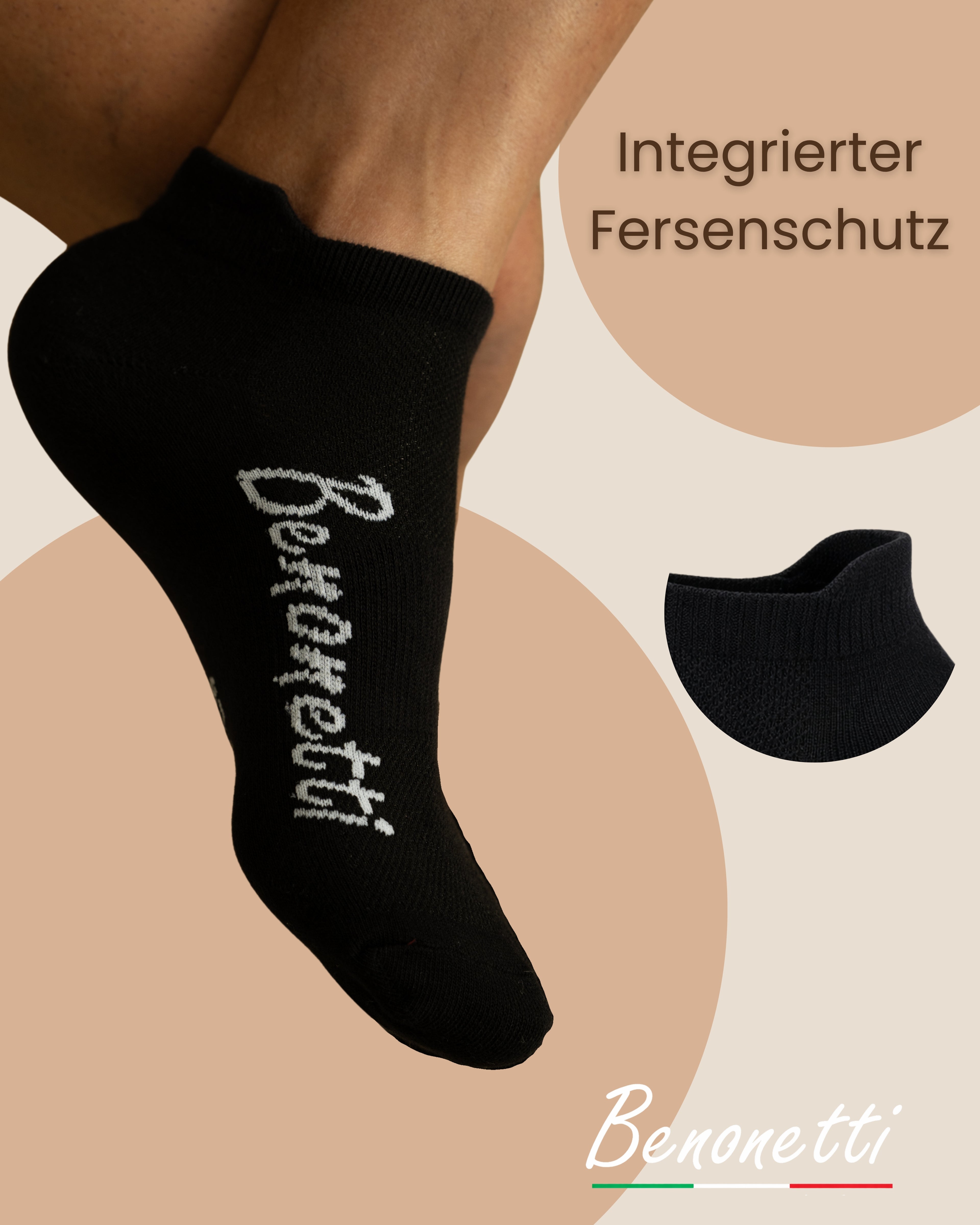 Benonetti Sneakersocken Schwarz – Bequeme Kurzsocken für Alltag & Sport - Schwarz