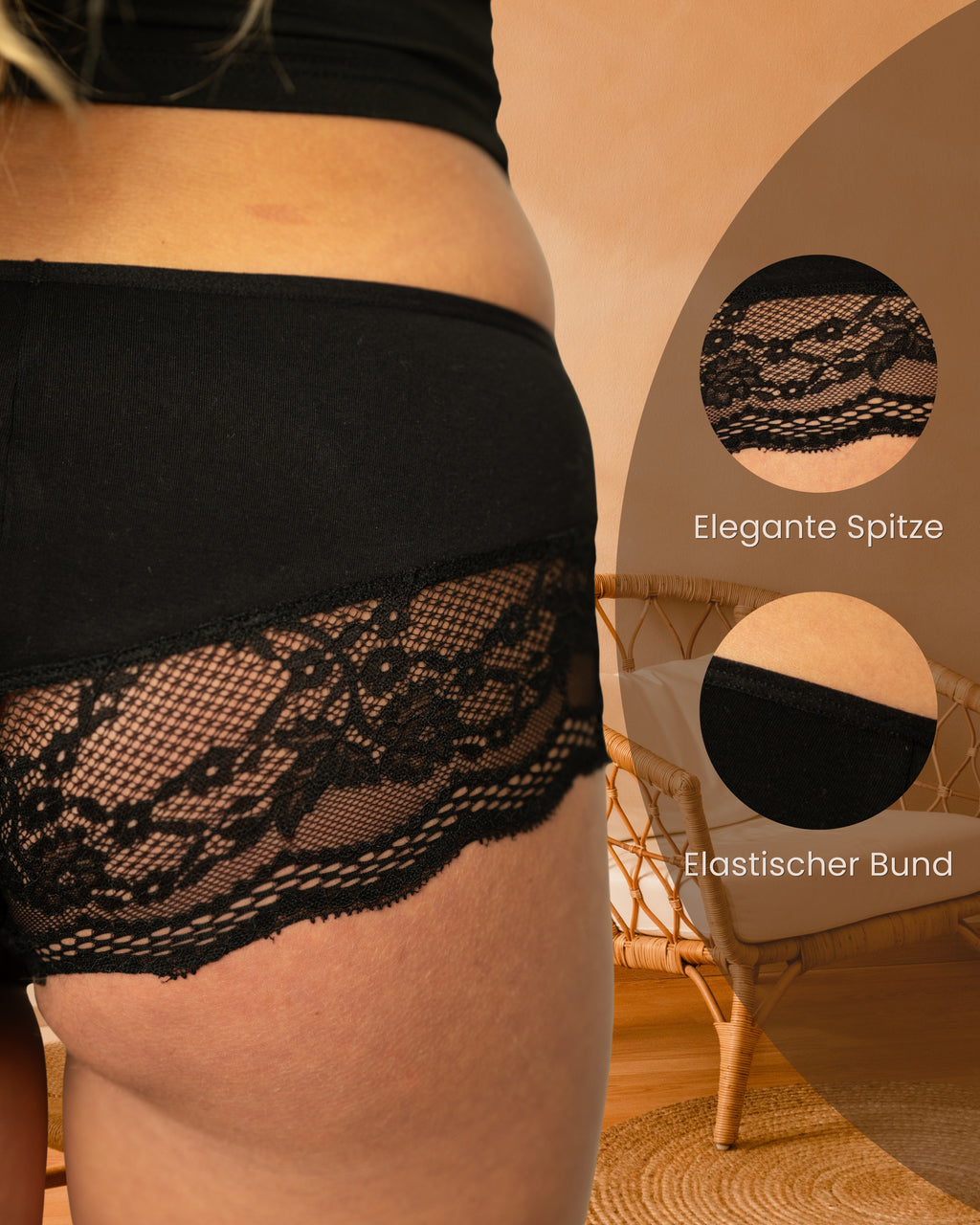 Benonetti Damen Hipster mit Spitzen - Schwarz – 3er Pack