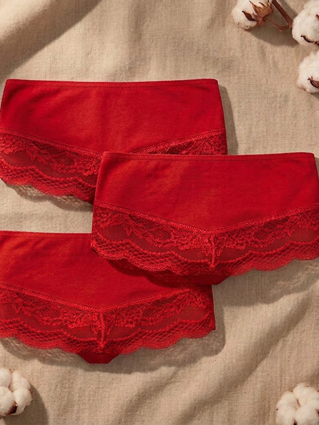 Benonetti Damen Hipster mit Spitzen - Rot – 3er Pack