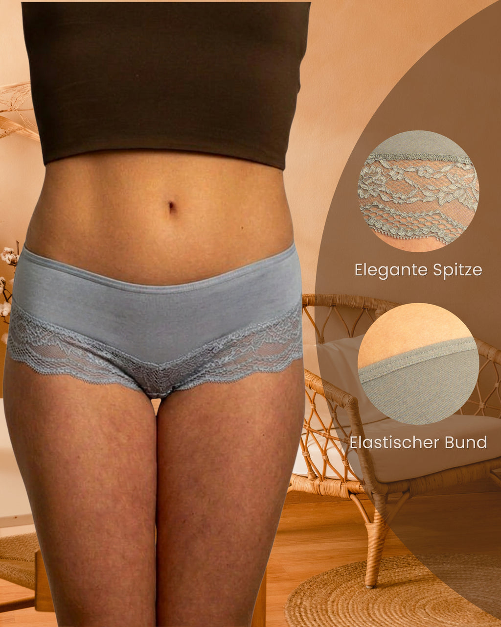 Benonetti Damen Hipster mit Spitzen - Grau – 3er Pack