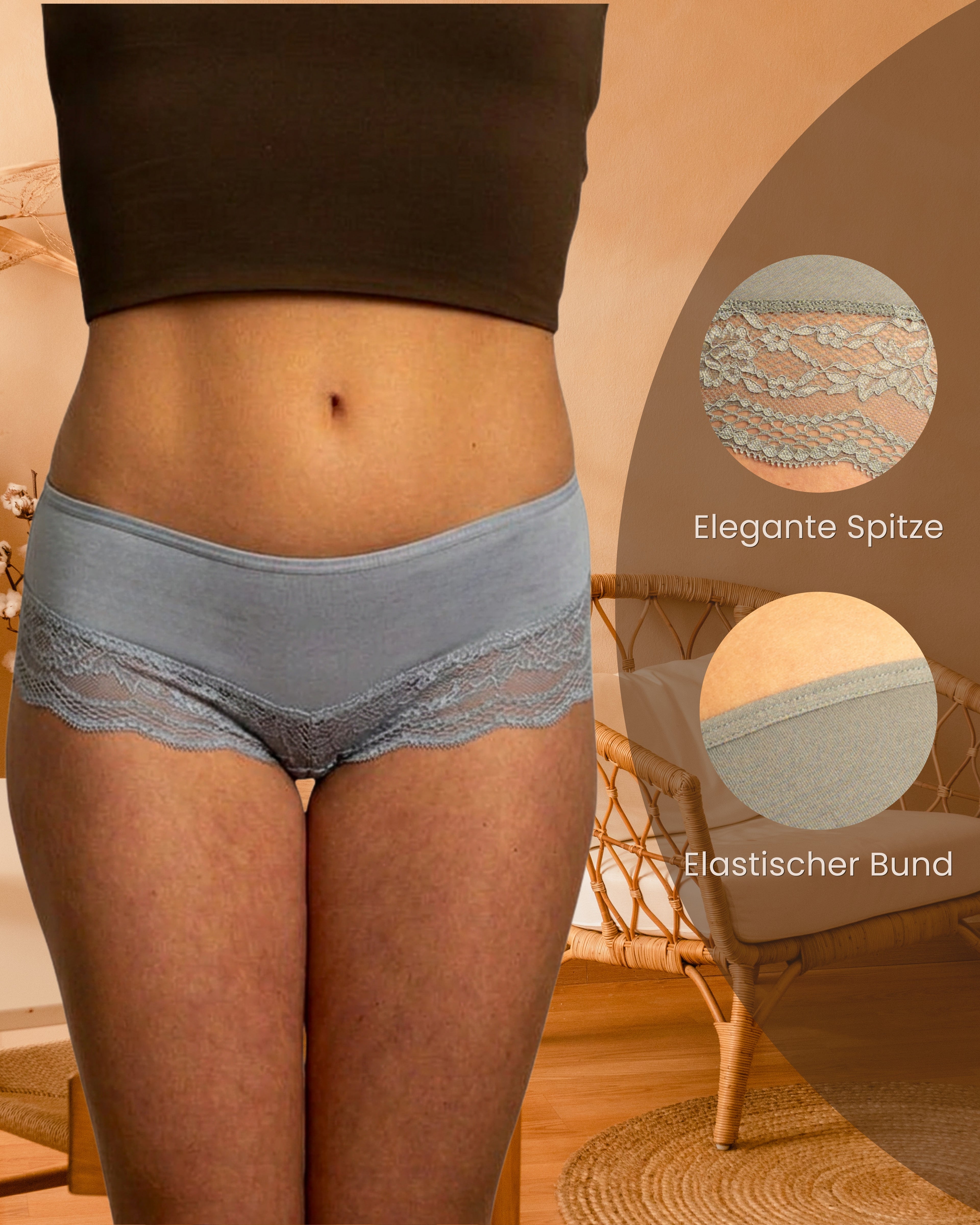 Benonetti Damen Hipster mit Spitzen - Grau – 3er Pack
