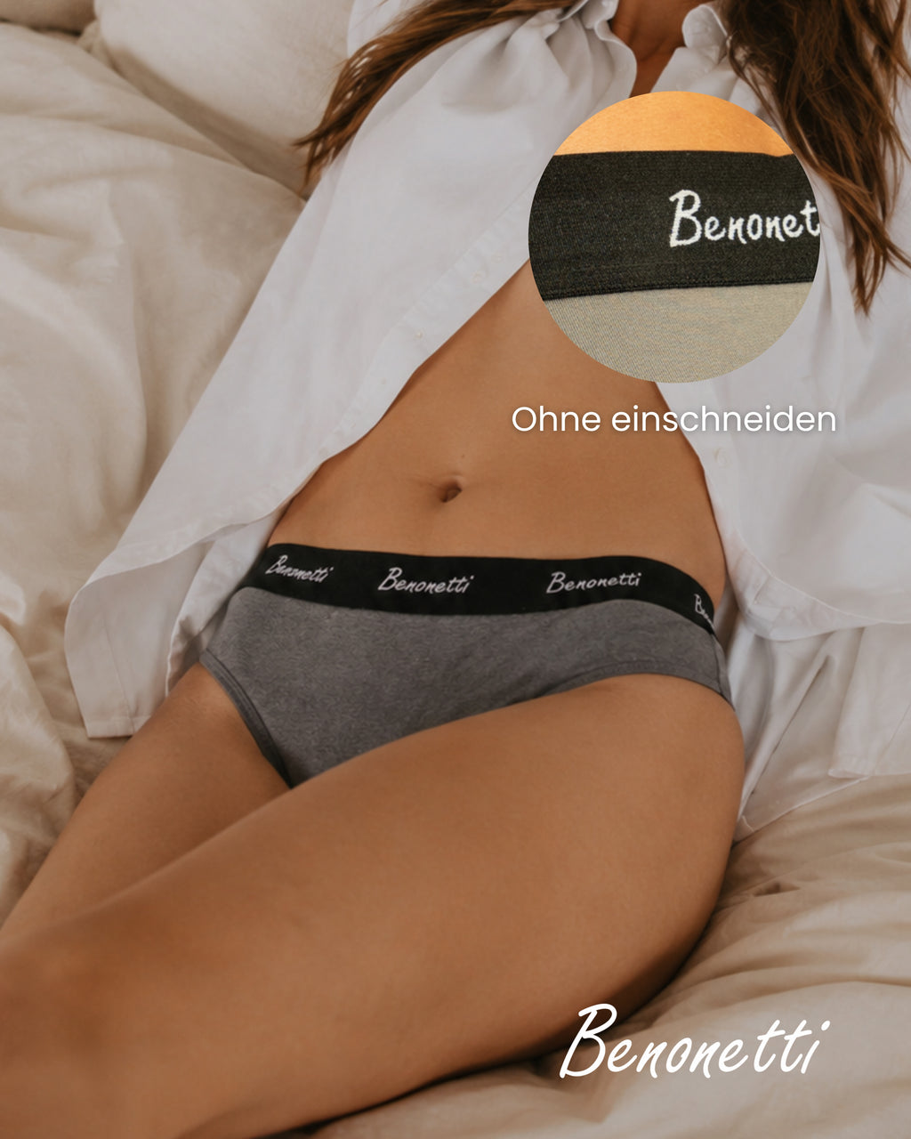 Benonetti Damen Slip mit elastischem Bund – Grau – 3er Pack