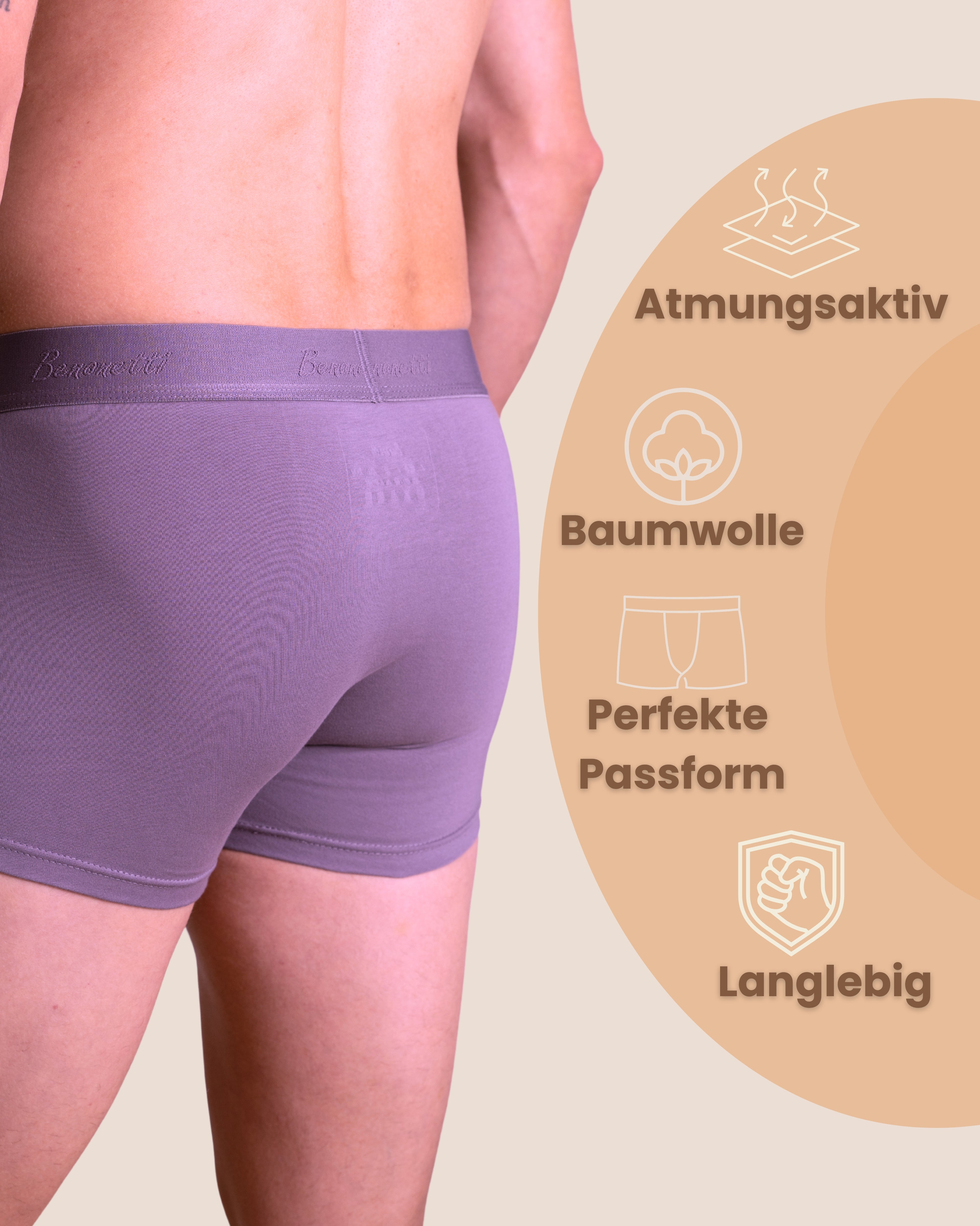 Benonetti Herren Boxershorts, Lila - 3er & 6er Pack