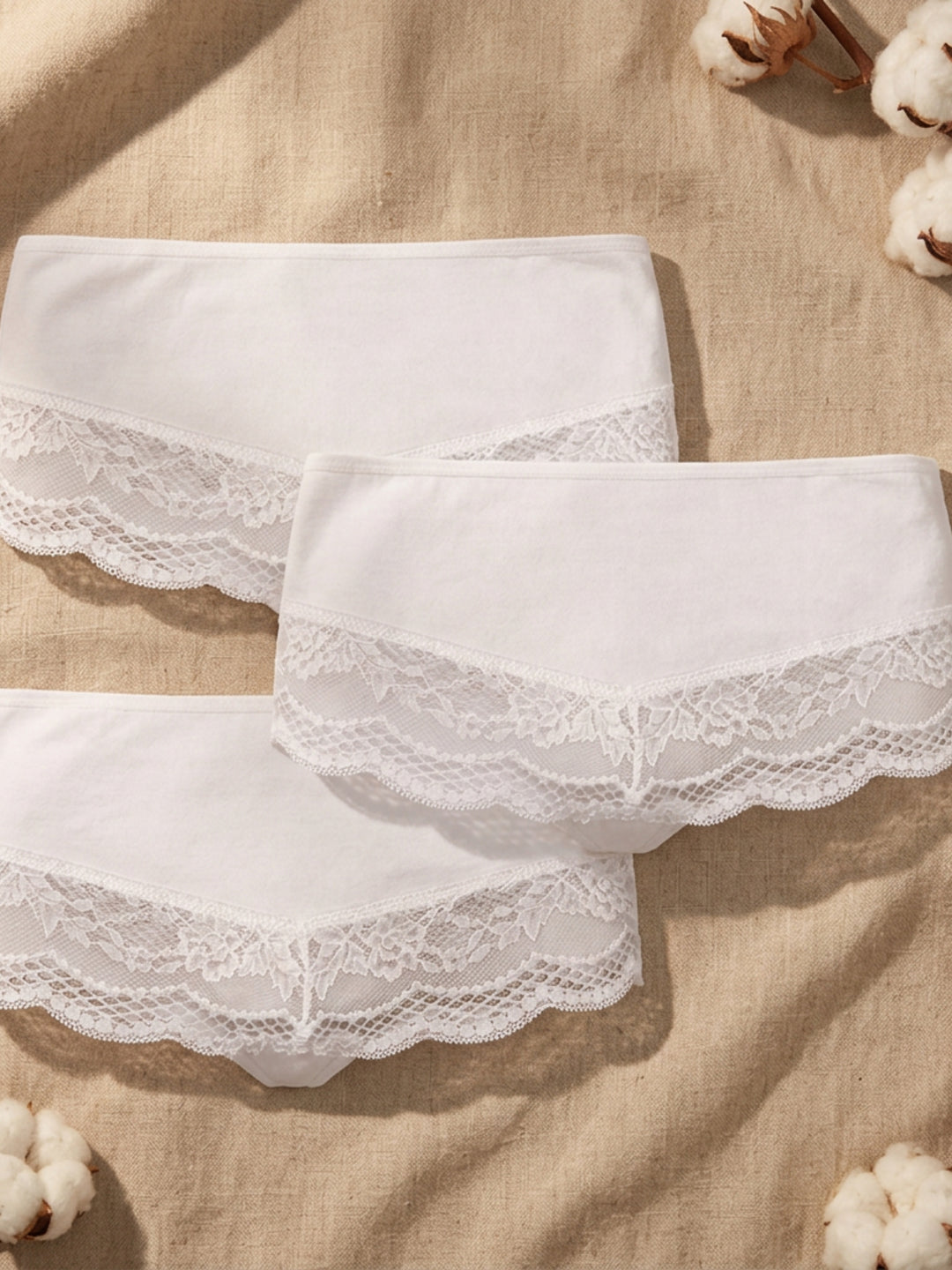 Benonetti Damen Hipster mit Spitzen - Weiß – 3er Pack