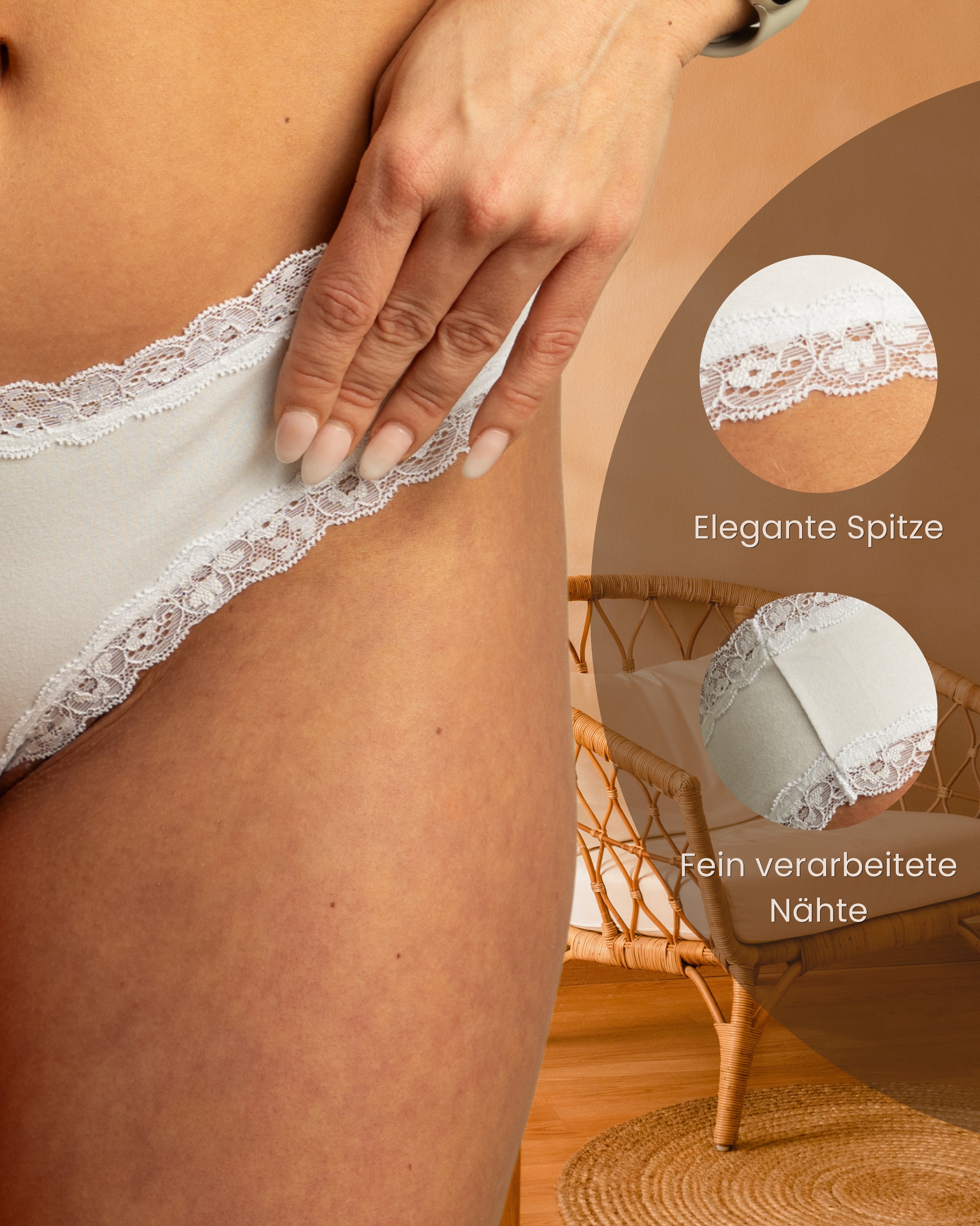 Benonetti Damen Brazilian mit Spitzen - Weiß - 3er Pack