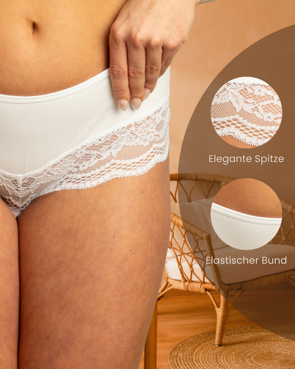 Benonetti Damen Hipster mit Spitzen - Weiß – 3er Pack