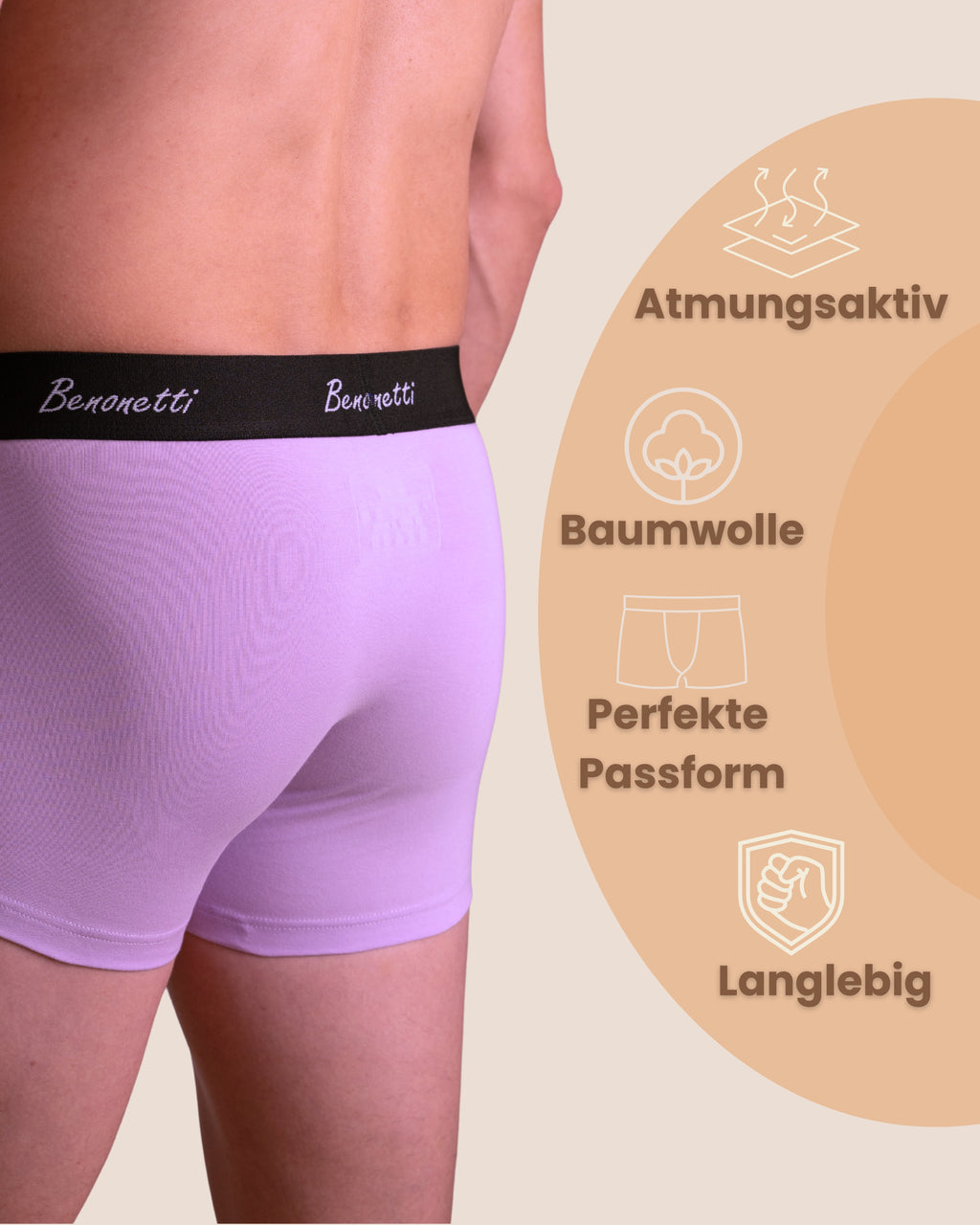 Benonetti Herren Boxershorts, Flieder - 3er & 6er Pack
