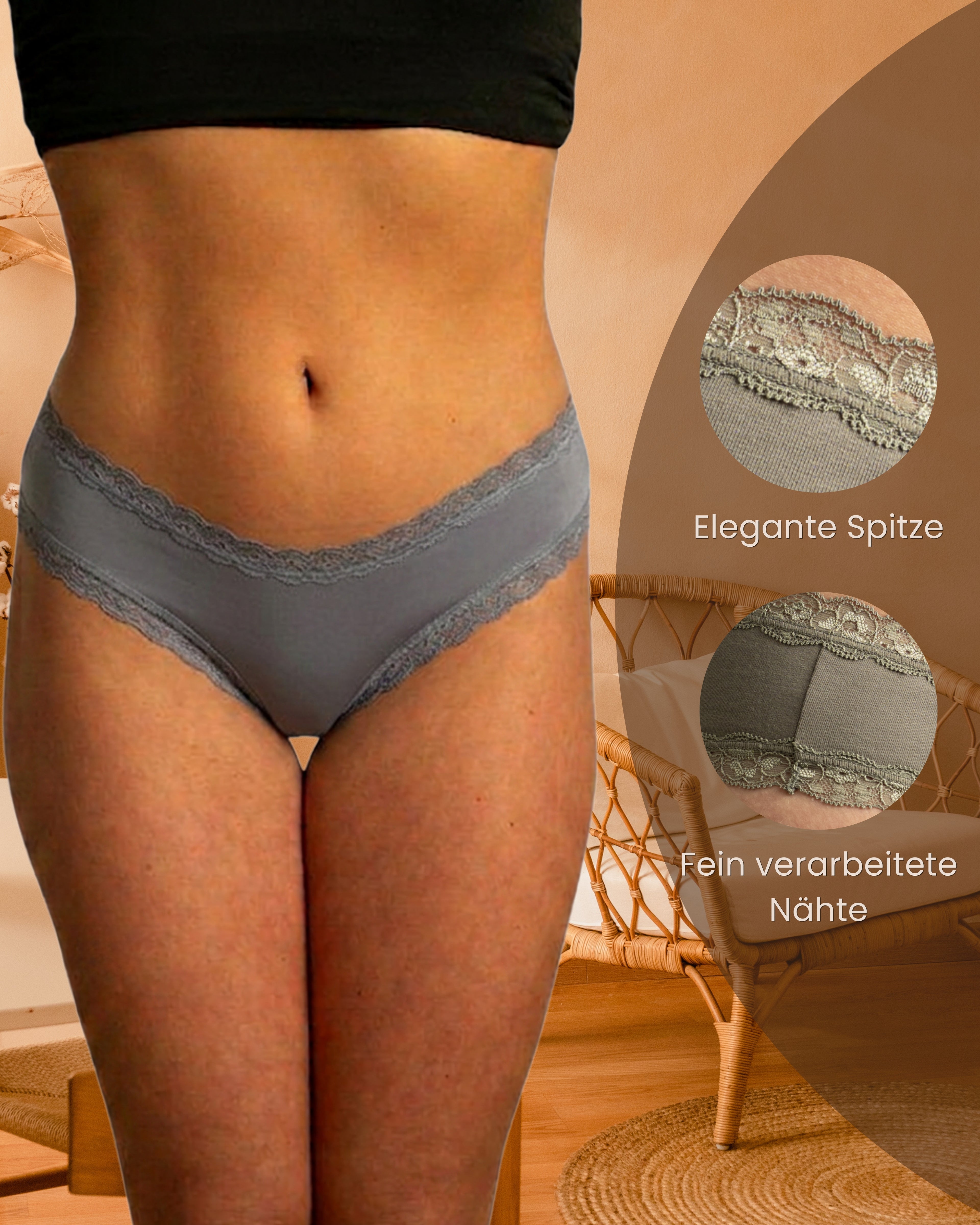 Benonetti Damen Brazilian mit Spitzen - Grau - 3er Pack