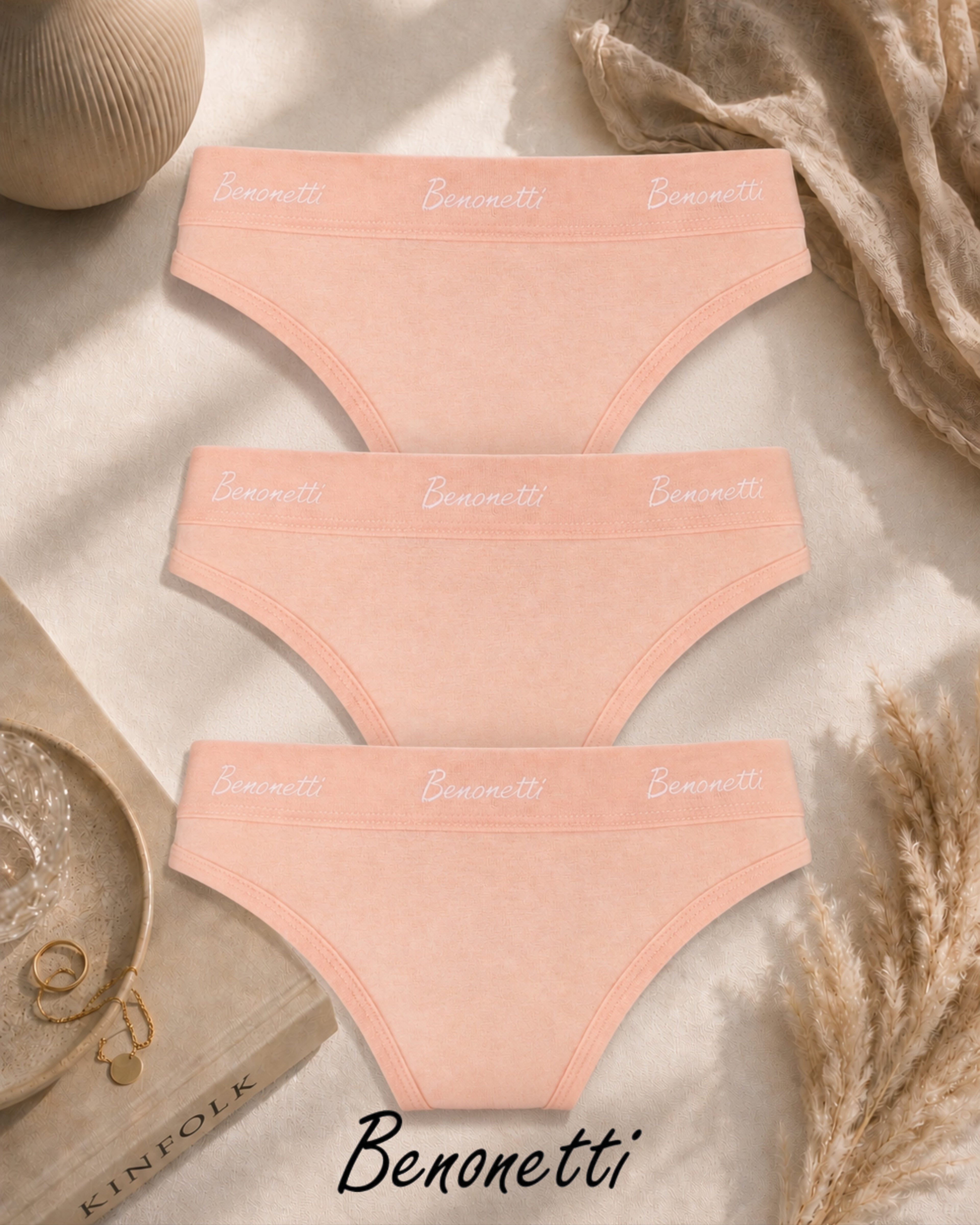 Benonetti Damen Tanga Slip mit elastischem Bund – Rosa – 3er Pack
