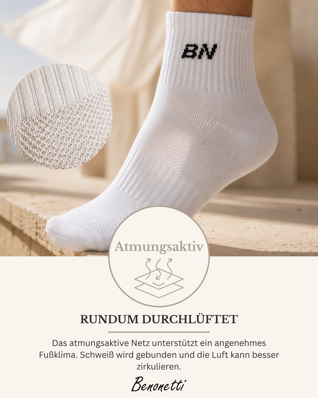 Benonetti Halbhohe Socken Weiß – Unisex Sportsocken für Damen & Herren