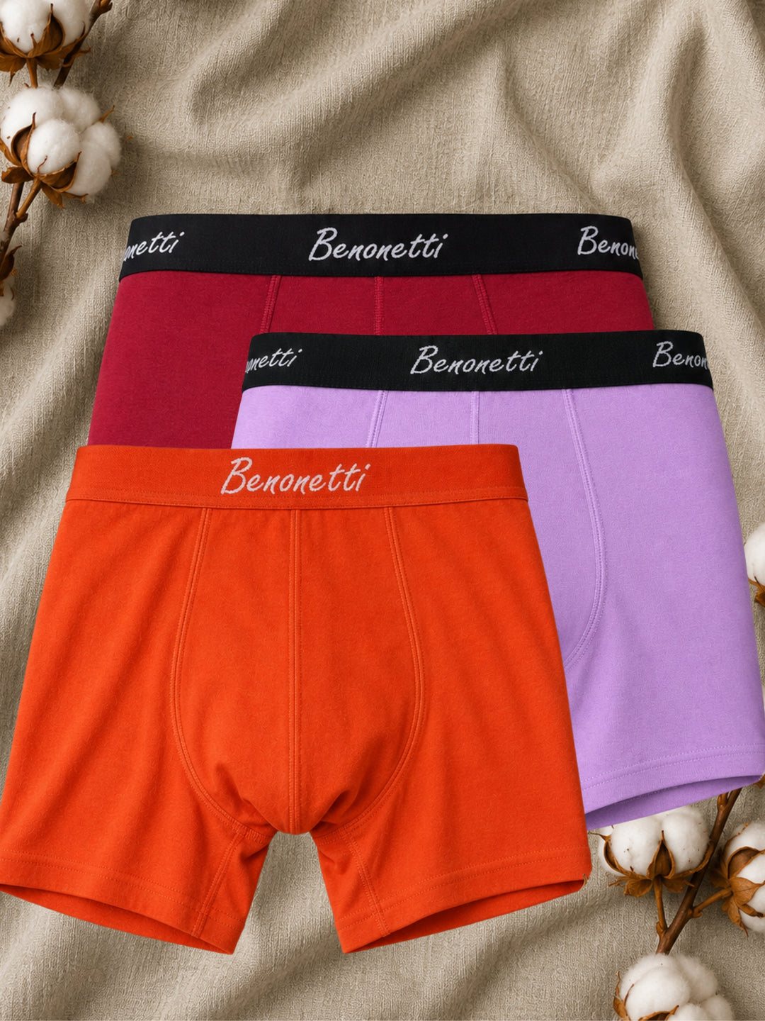 Benonetti Herren Boxershorts, Orange, Weinrot, Flieder - 6er Pack