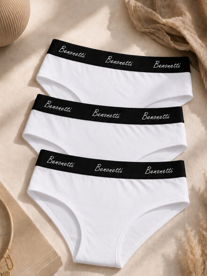 Benonetti Damen Slip mit elastischem Bund – Weiß – 3er Pack
