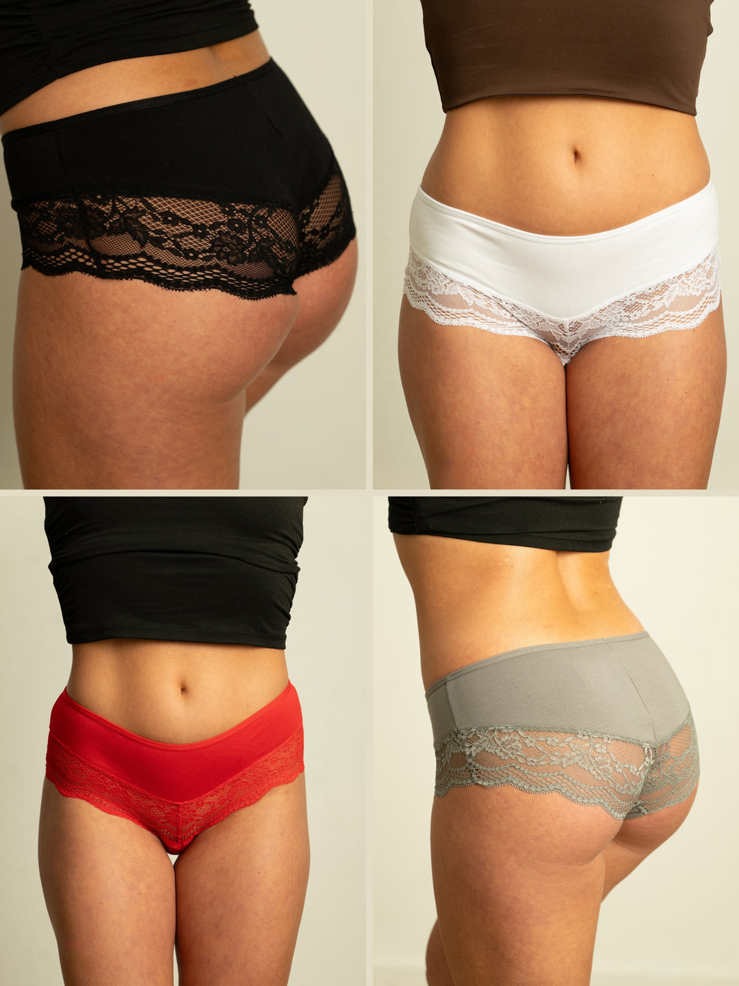 Benonetti Damen Hipster mit Spitzen - Grau – 3er Pack