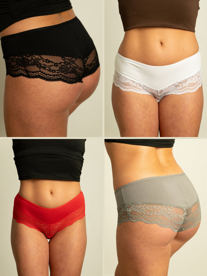 Benonetti Damen Hipster mit Spitzen - Rot – 3er Pack