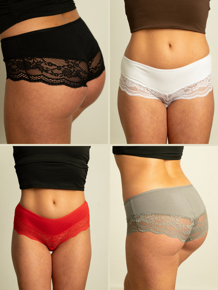 Benonetti Damen Hipster mit Spitzen - Weiß – 3er Pack