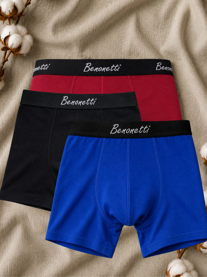Benonetti Herren  Boxershorts - Weinrot, Blau &amp; Schwarz - 6er Pack