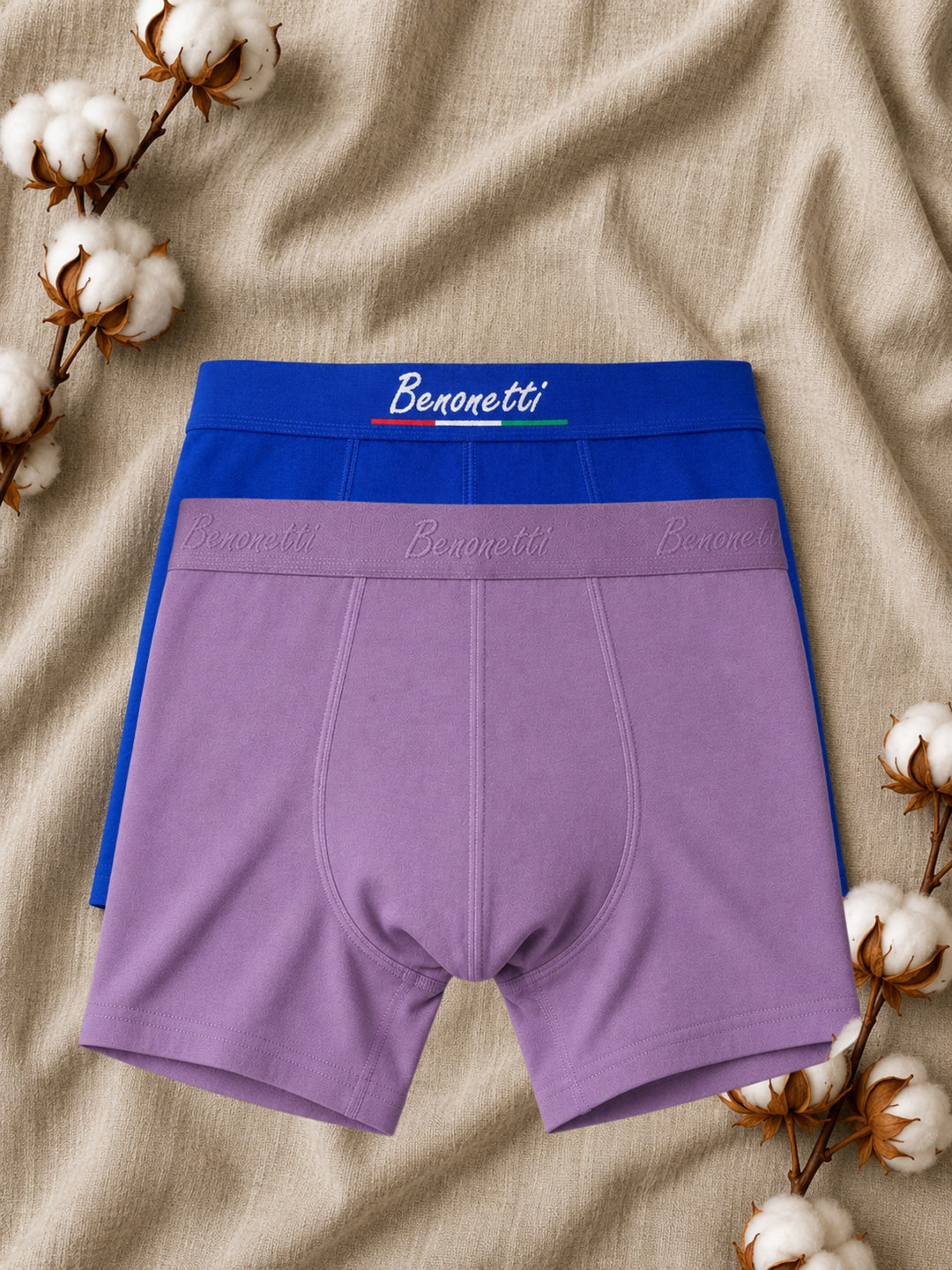 Benonetti Premium Herren Boxershorts Bundel, Azurblau &amp; Lila - 6er Pack