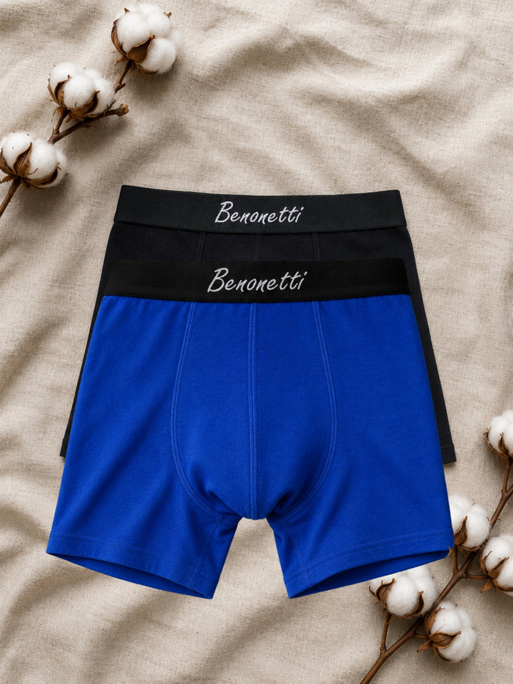 Benonetti Herren Boxershort - Blau &amp; Schwarz - 6er Pack