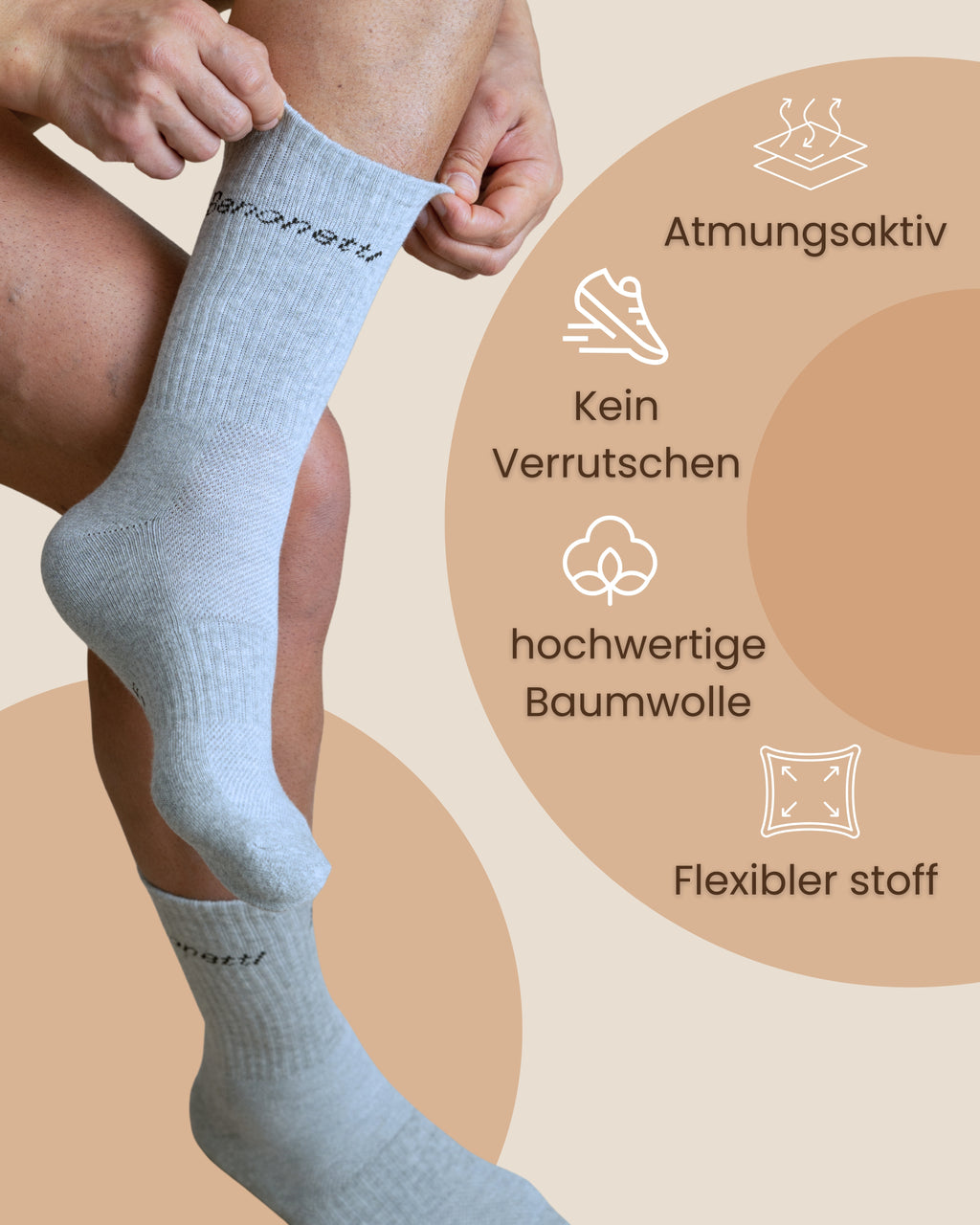 Benonetti Tennissocken Grau – Unisex Sportsocken für Damen & Herren