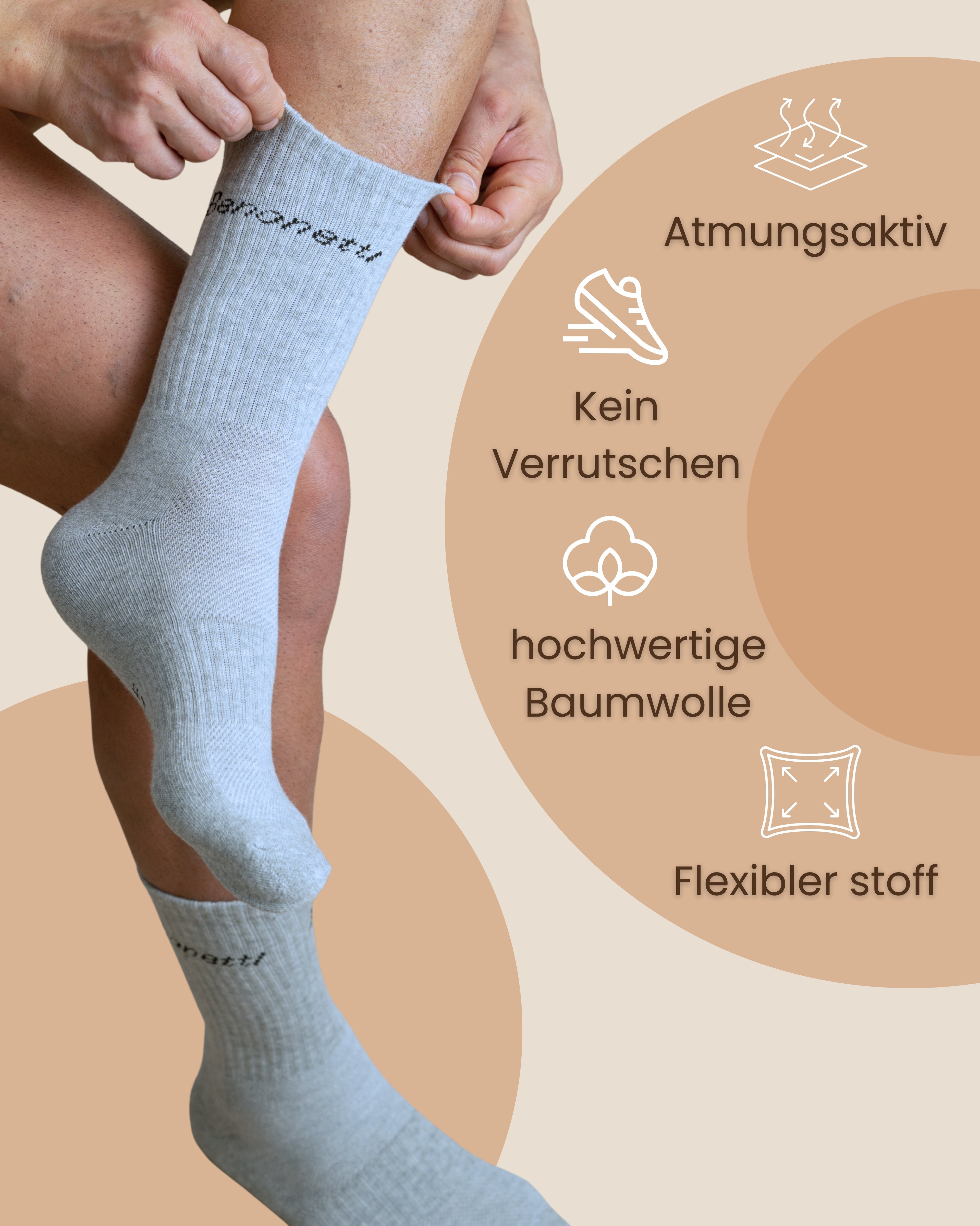 Benonetti Tennissocken Grau – Unisex Sportsocken für Damen & Herren