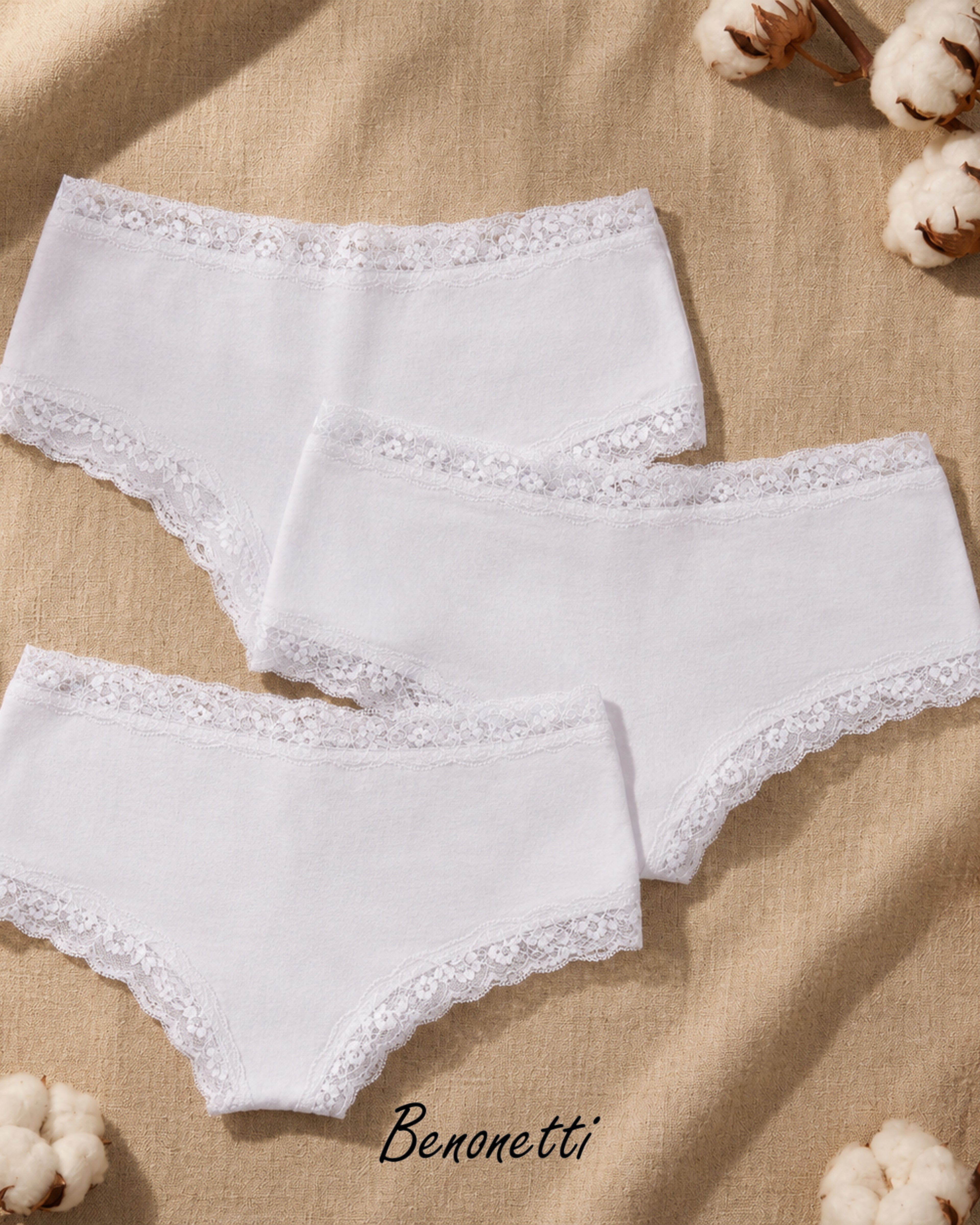 Benonetti Damen Brazilian mit Spitzen - Weiß - 3er Pack
