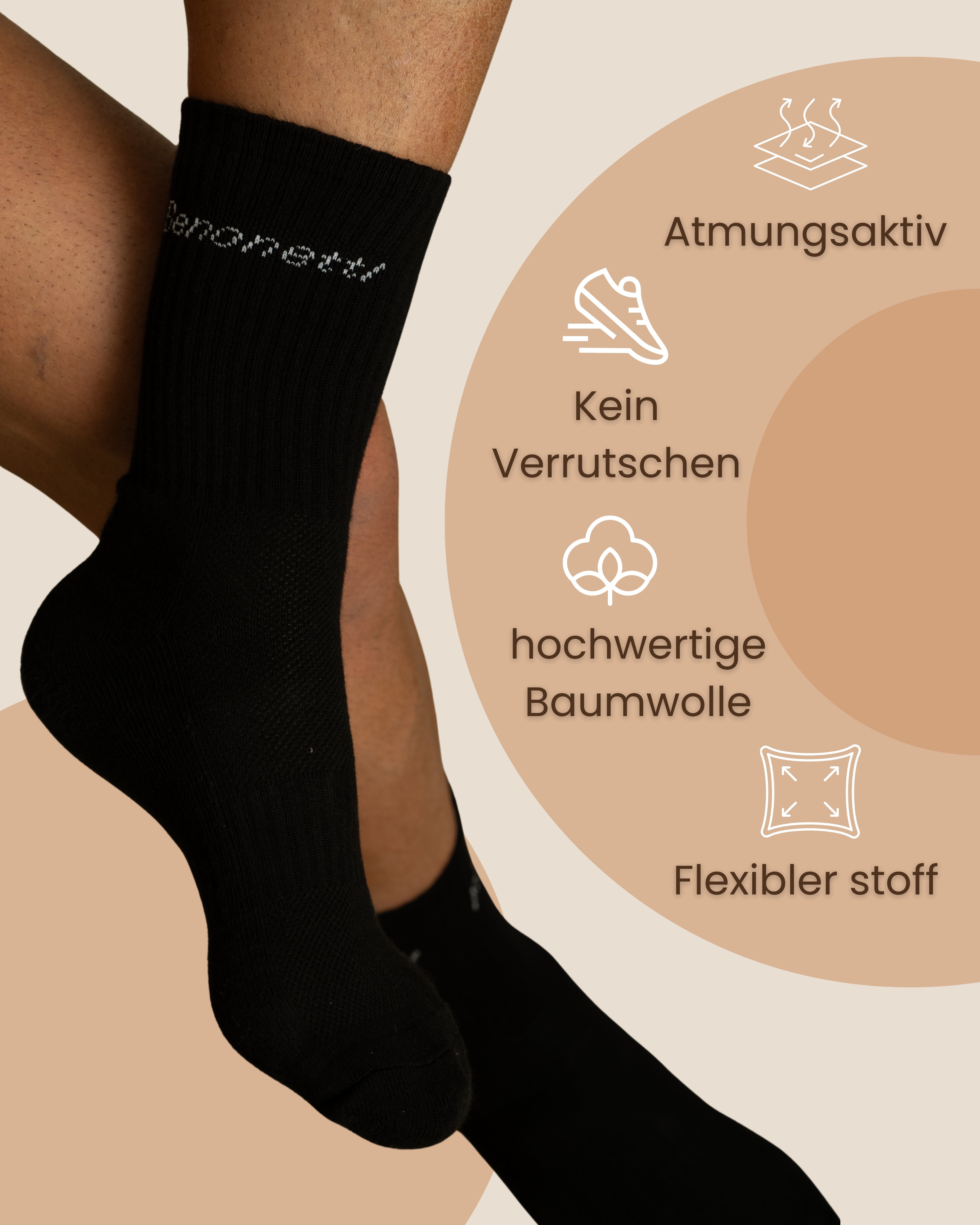 Benonetti Tennissocken Schwarz – Unisex Sportsocken für Damen & Herren
