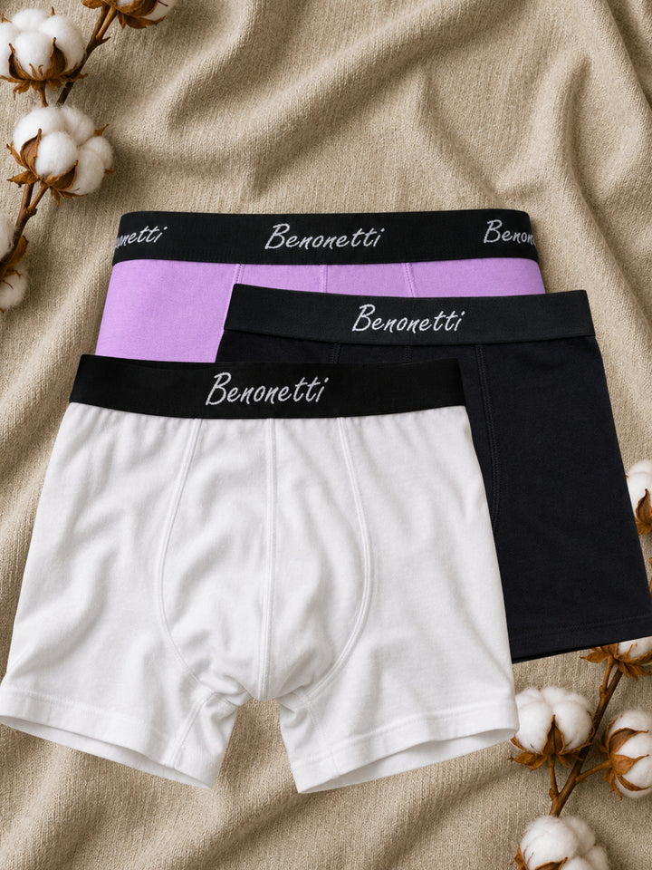 Benonetti Herren Boxershorts, Schwarz, Weiß, Flieder - 3er &amp; 6er Pack
