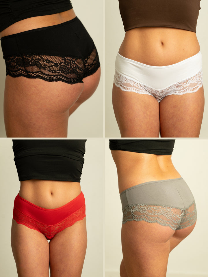 Benonetti Damen Hipster mit Spitzen - Schwarz – 3er Pack